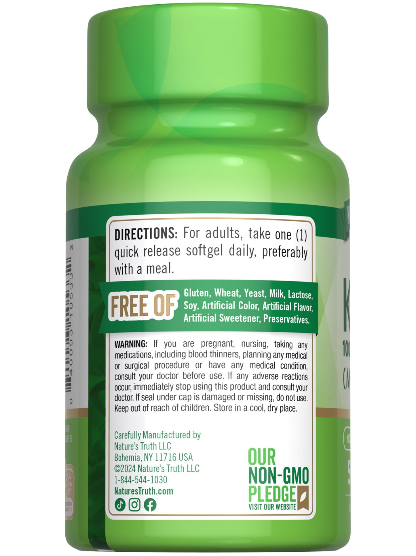 Nature's Truth Vitamin K2 MK7 Complex | 100 mcg | 50 Softgels | with D3 | Non-GMO & Gluten Free Supplement