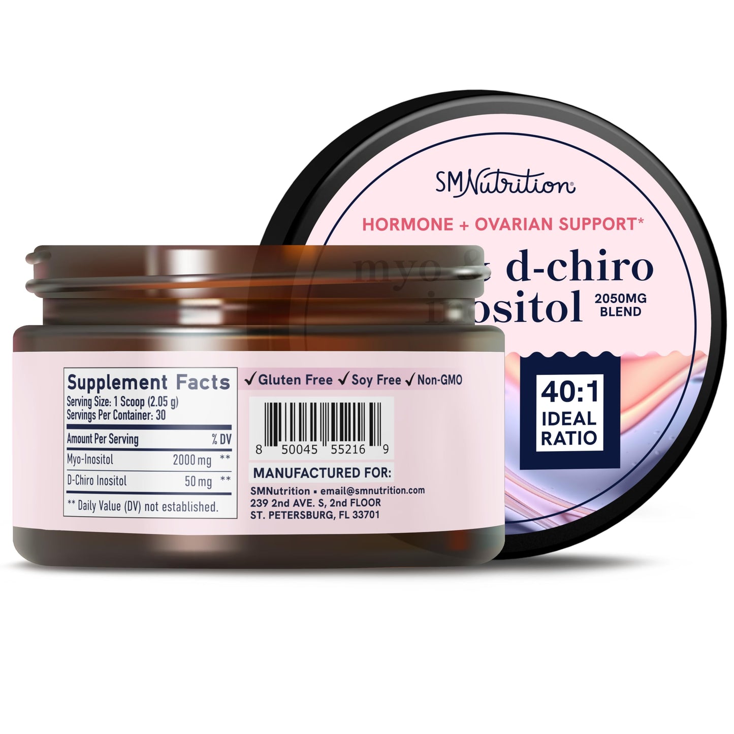 Myo-Inositol & D-Chiro Inositol Powder | Hormone Balance for Women | Ideal 40:1 Ratio | Myo 2000mg, D Chiro 50mg | Regulate Menstrual Cycle and Support Ovarian Health | 30 Servings, 2.17 oz.