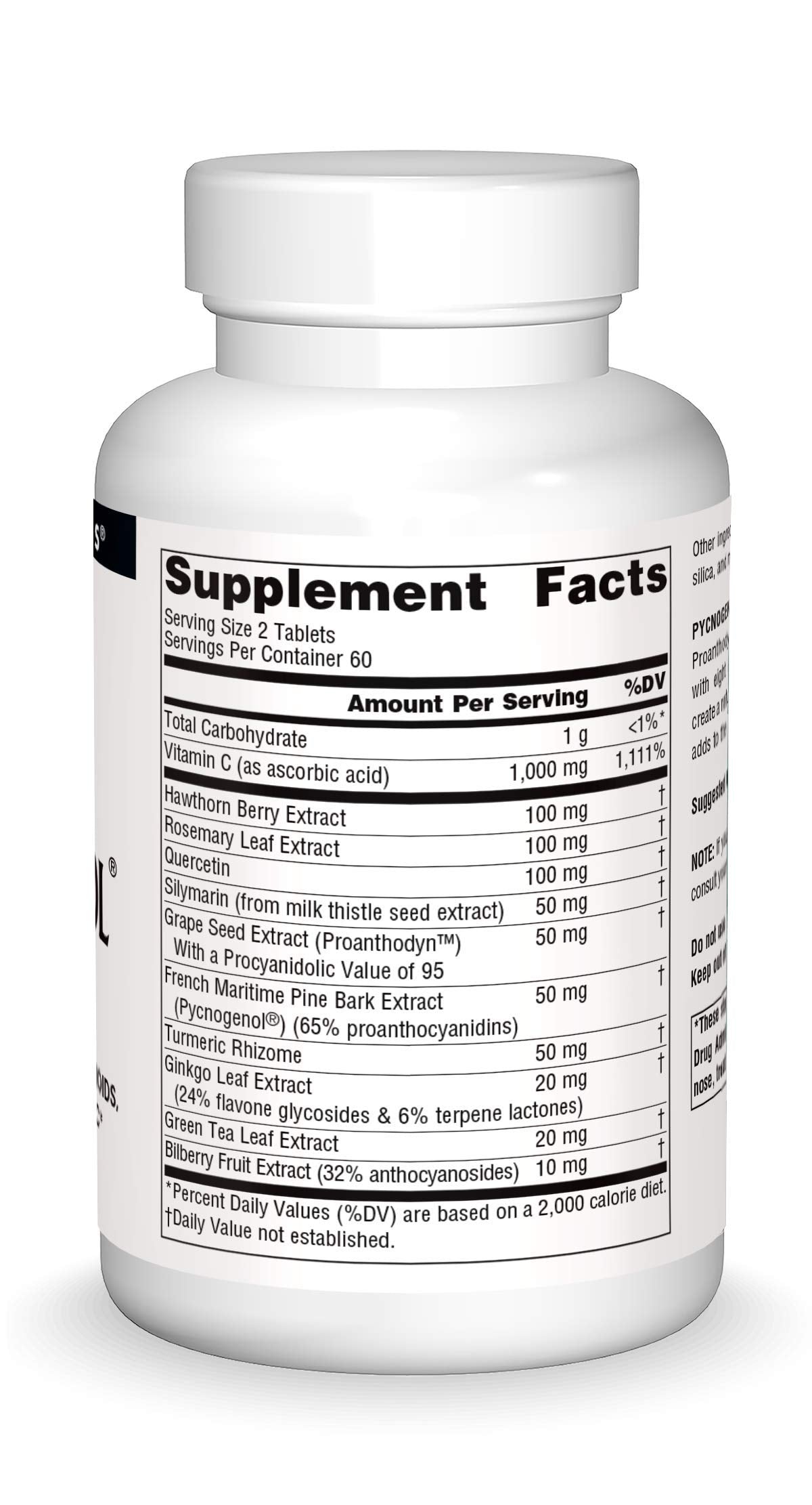 Source Naturals Pycnogenol Complex Antioxidant Formula Rich in Flavonoids, Proanthocyanidins & Vitamin C - 12 Tablets