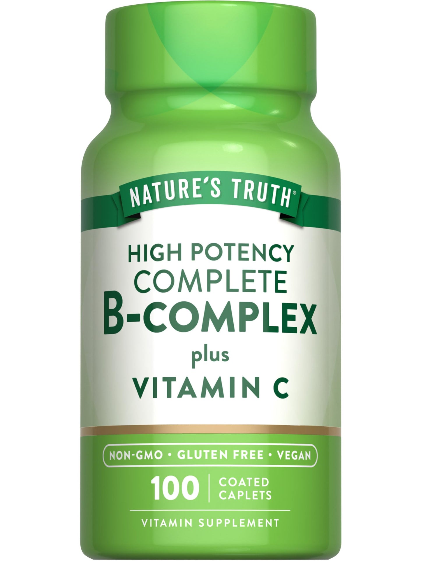 Nature's Truth Vitamin B Complex Plus Vitamin C | 100 Caplets | Vegan, Non-GMO & Gluten Free Supplement