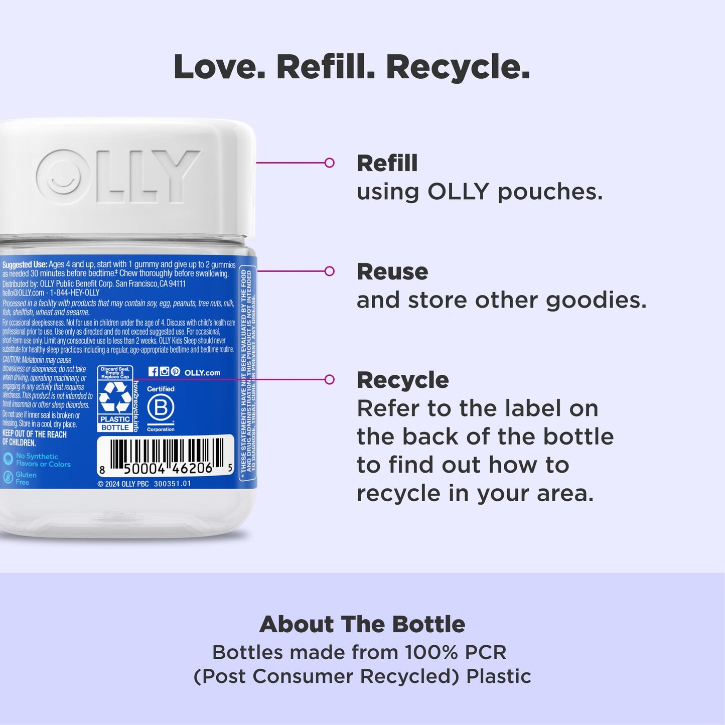 OLLY Kids Sleep Gummies, 0.5mg Melatonin, L Theanine, Chamomile, and Lemon Balm, Raspberry - 70 Count