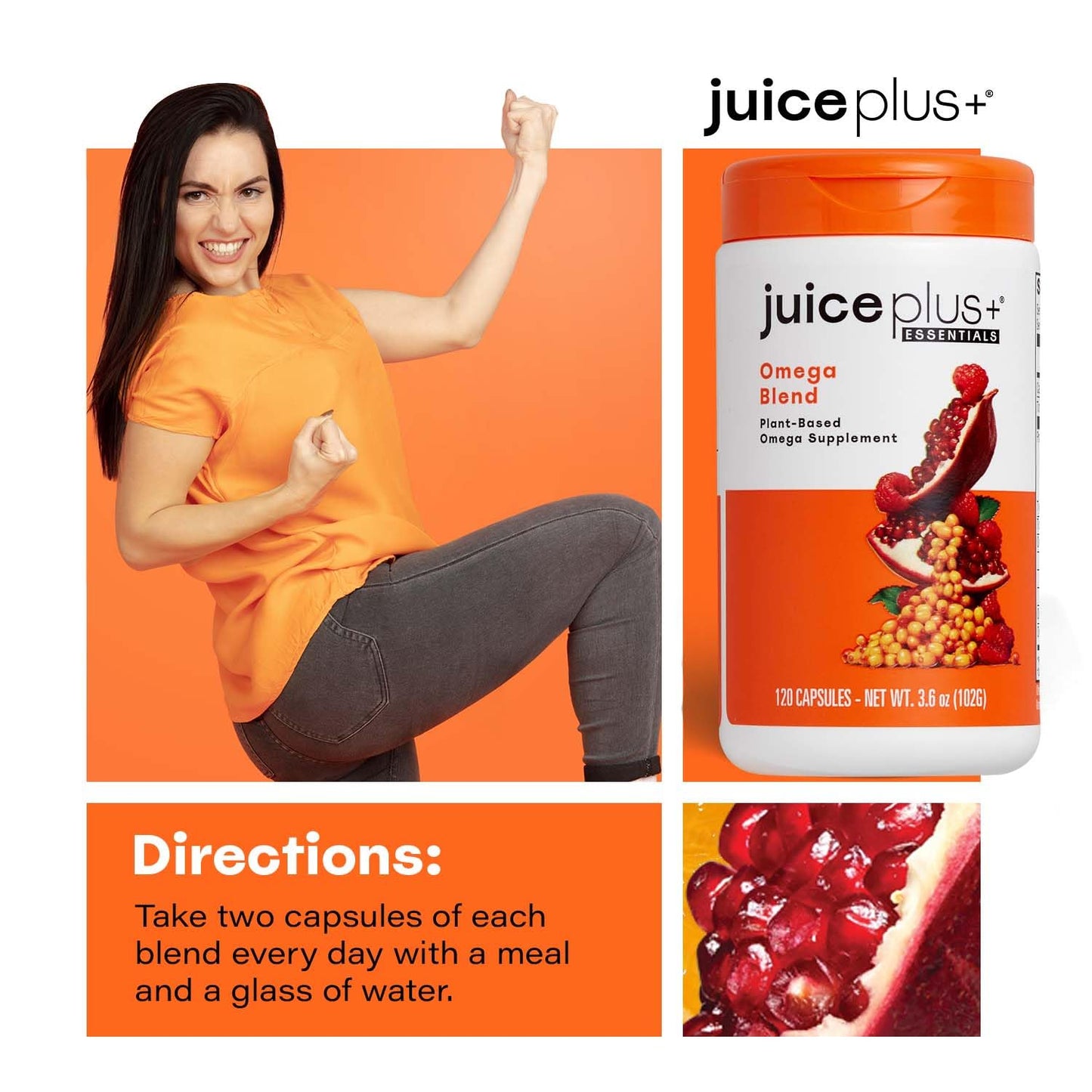 Juice Plus+ Omega Blend - Vegan, Fish-Less, No Aftertaste - Omega 3, 5, 6, 7 & 9 Fatty Acids from Algae & Seeds - DHA, ALA & EPA for Brain & Vision - 120 Capsules