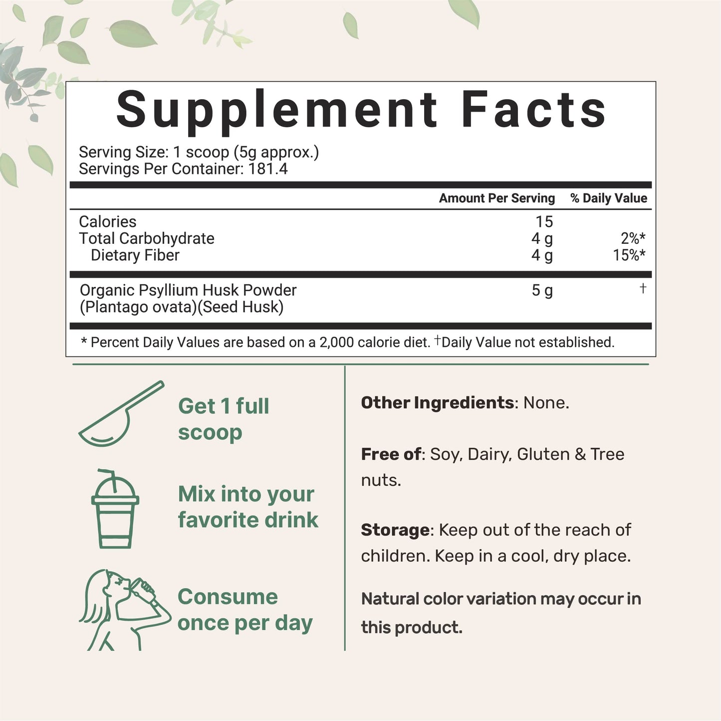 Pre-Order | Arrives in 5–10 Days – Organic Psyllium Husk Powder, 2 Pounds (32Oz) - Unflavored - Soluble Fiber Supplement for Baking, Smoothie and Beverage, India Origin, Keto Diet, Gluten Free, No GMOs, and Vegan Friendly