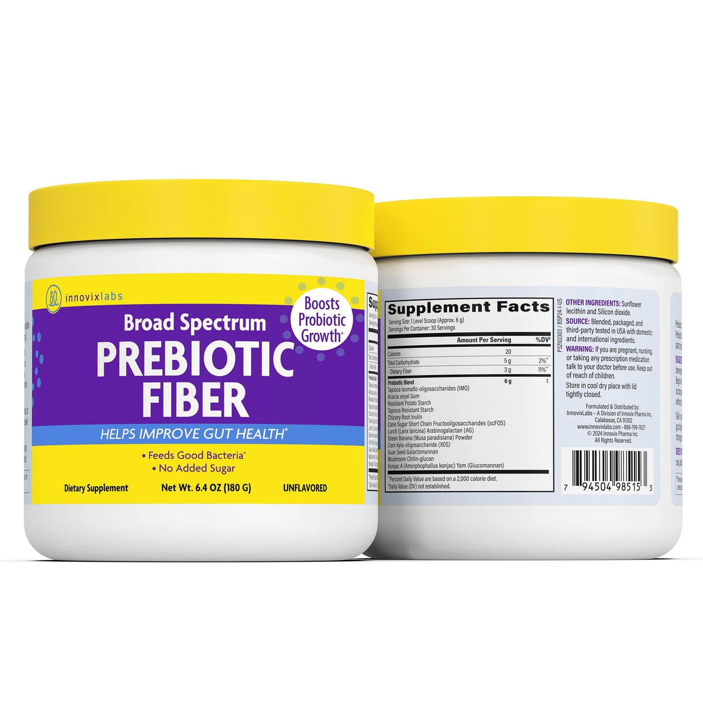 InnovixLabs Prebiotic Fiber Powder for Gut & Digestive Health, High Fiber Supplement for Women and Men with Chicory Root, FOS, Acacia, Inulin, Soluble & Insoluble Fiber, No Added Sugar, 30-Day Supply