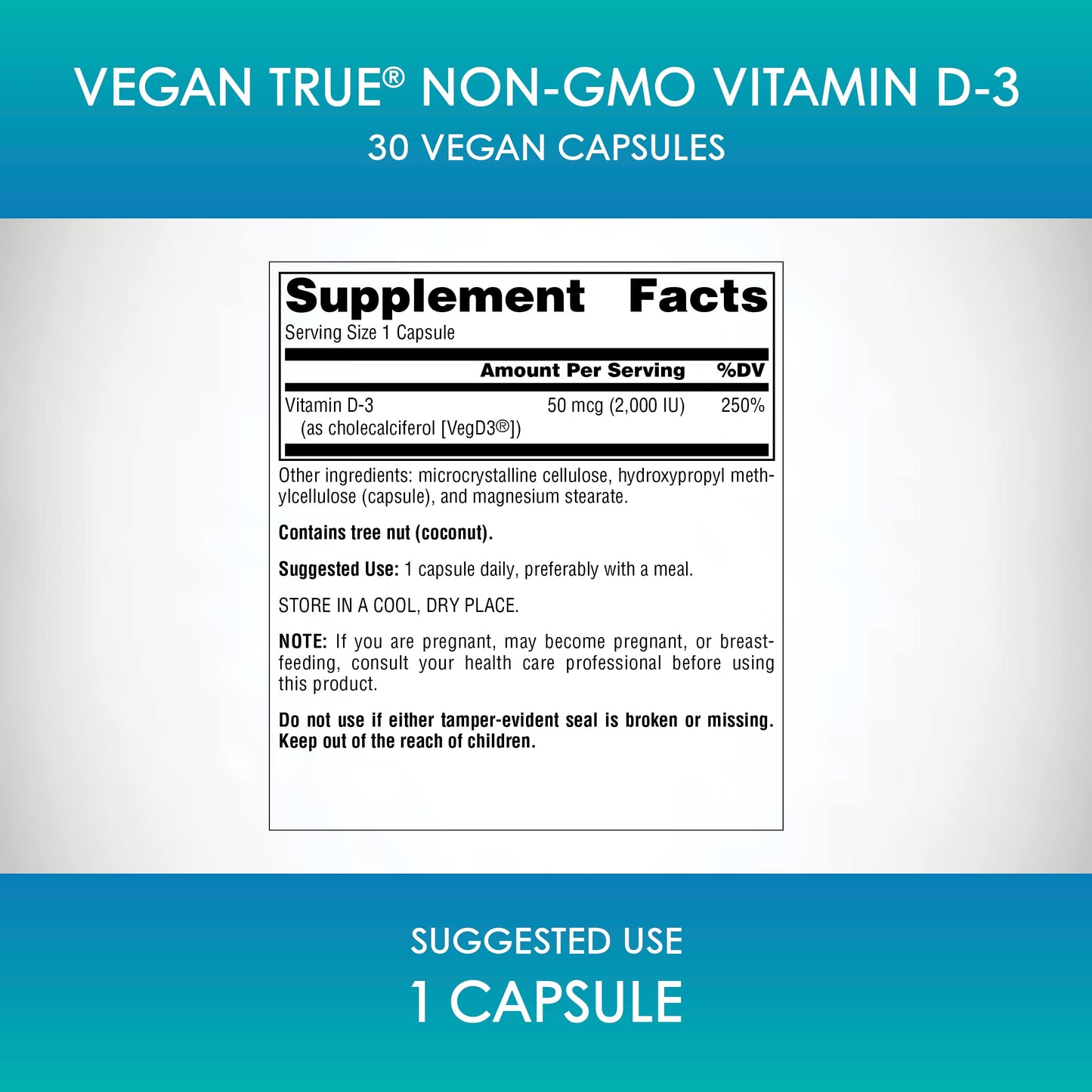 Pre-Order | Arrives in 5–10 Days – Source Naturals Vegan True, Non-GMO Vitamin D-3, Dietary Supplement for Immune and Bone Health*, 2,000 IU - 30 Capsules