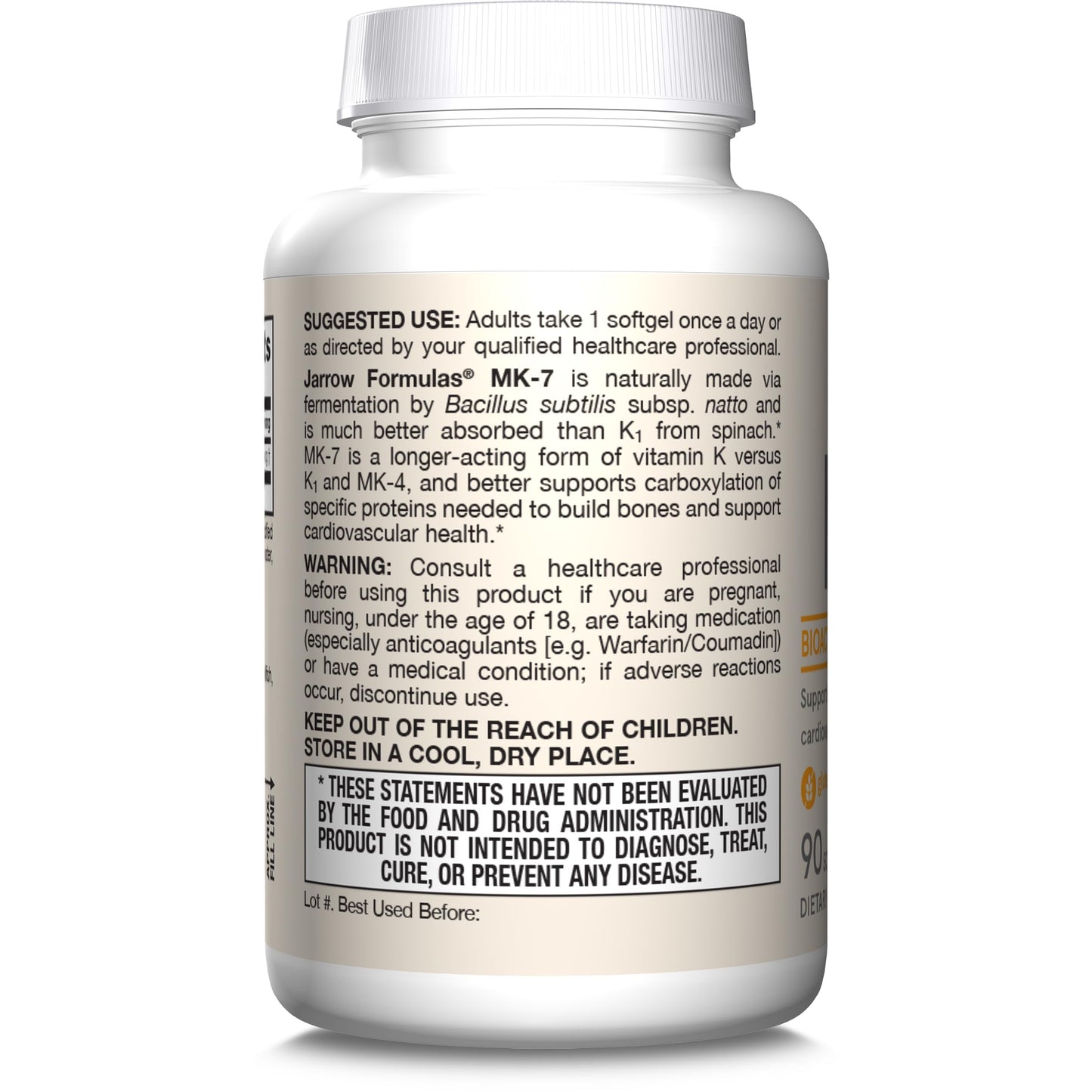 Jarrow Formulas MK-7 90 mcg - Bioactive Form of Vitamin K2 - 90 Servings (Softgels) - For Bone & Cardiovascular Health - Vitamin K2 MK-7 Dietary Supplement - K2 Vitamin Supplement MK-7 - Gluten Free