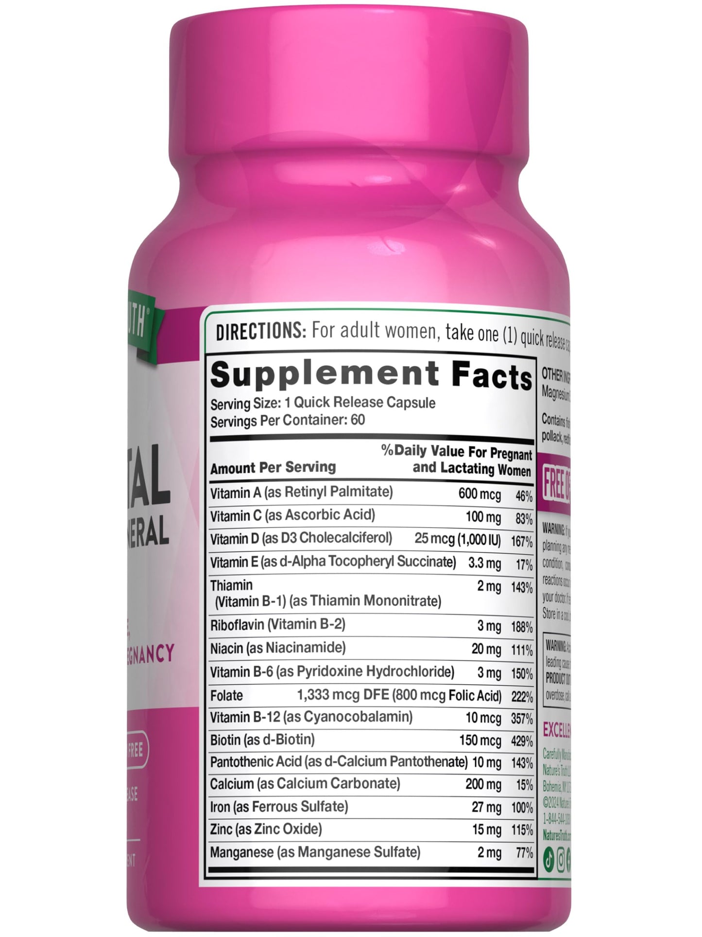 Nature's Truth Prenatal Vitamins With Folic Acid | 60 Capsules | Non-GMO & Gluten Free Supplement