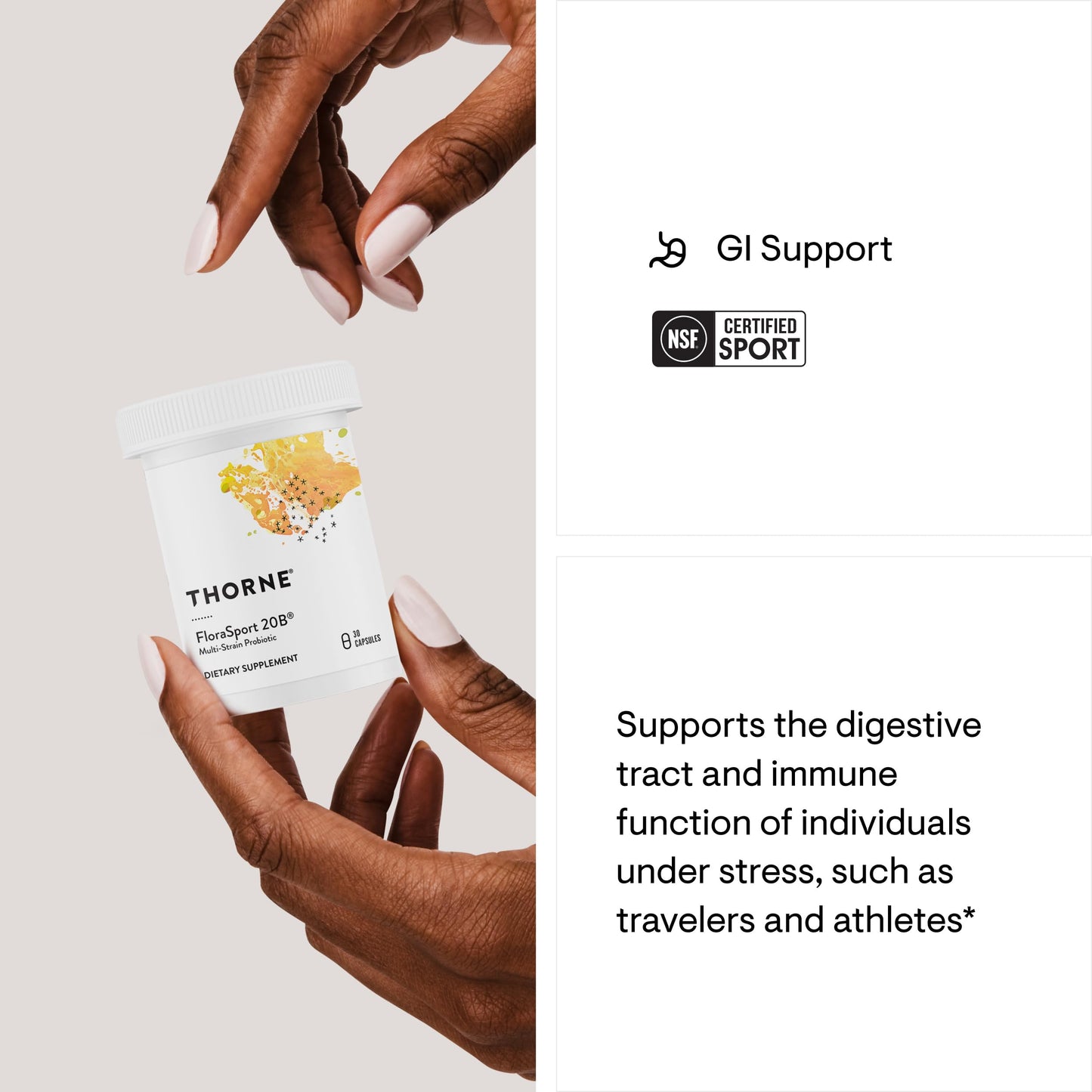 THORNE FloraSport 20B - Probiotic Supplement - Promotes Digestive Support, Gut Health, Immune Function and Occasional Diarrhea or Constipation* - NSF Certified for Sport - 30 Capsules - 30 Servings