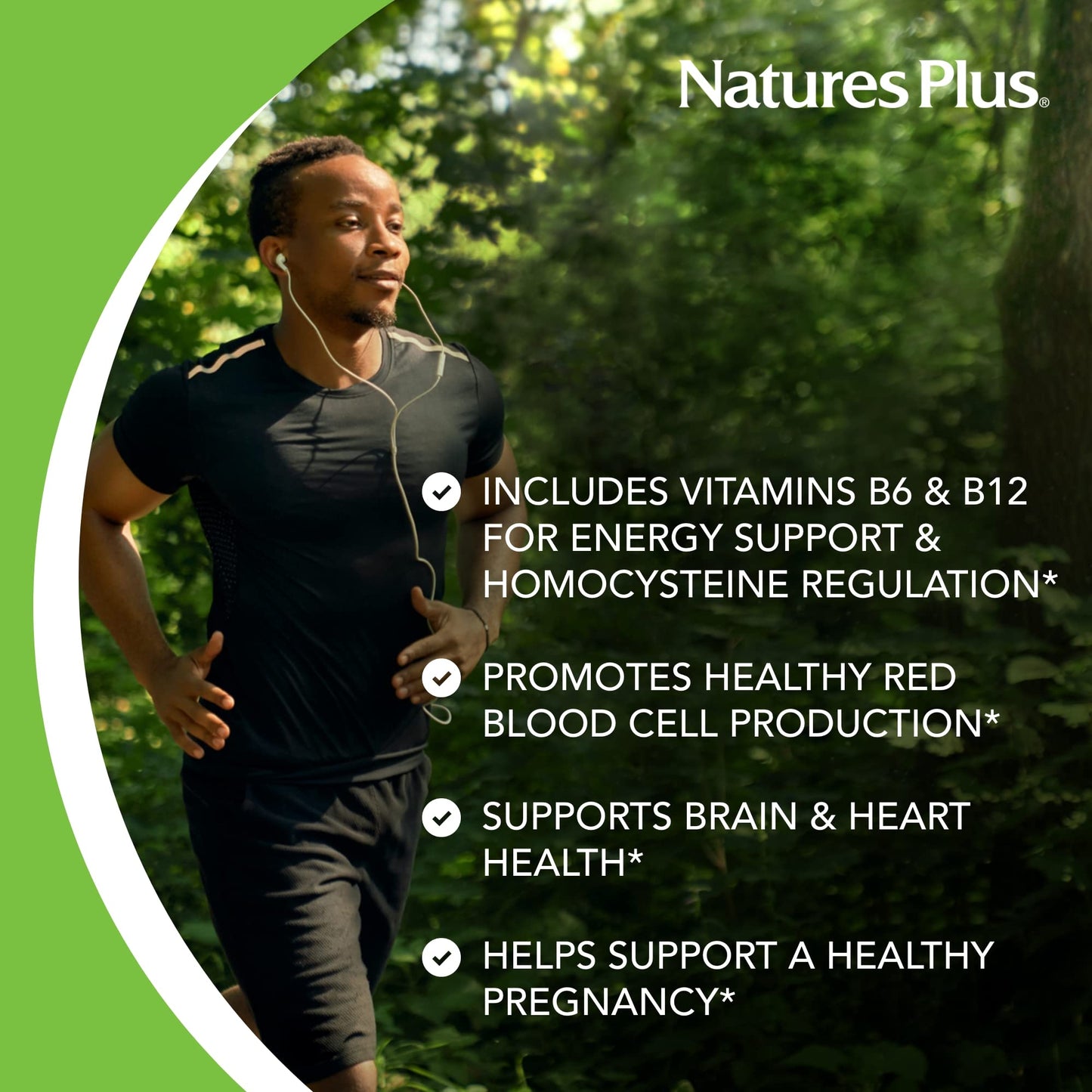 Natures Plus Folic Acid Hearts (Methylfolate) - 400 mcg, 90 Vegetarian Tablets - with Vitamin B6 & Vitamin B12 (as Methylcobalamin) - Gluten-Free - 90 Servings