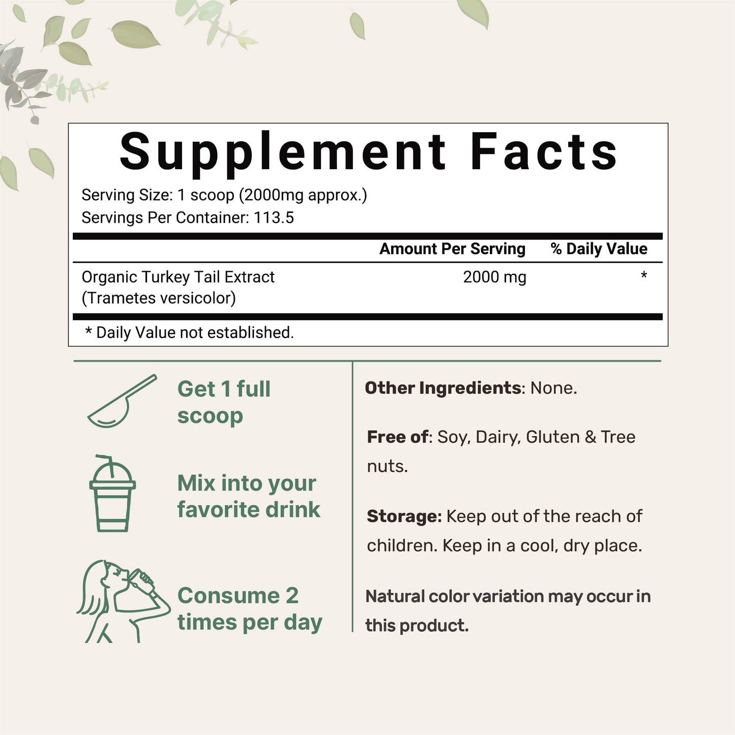 Micro Ingredients Organic Turkey Tail Mushroom Powder (50:1 Extract), 8 Ounce | Freeze Dried with Active Polysaccharides, Supports Immune Response & Cellular Level, Pet Friendly