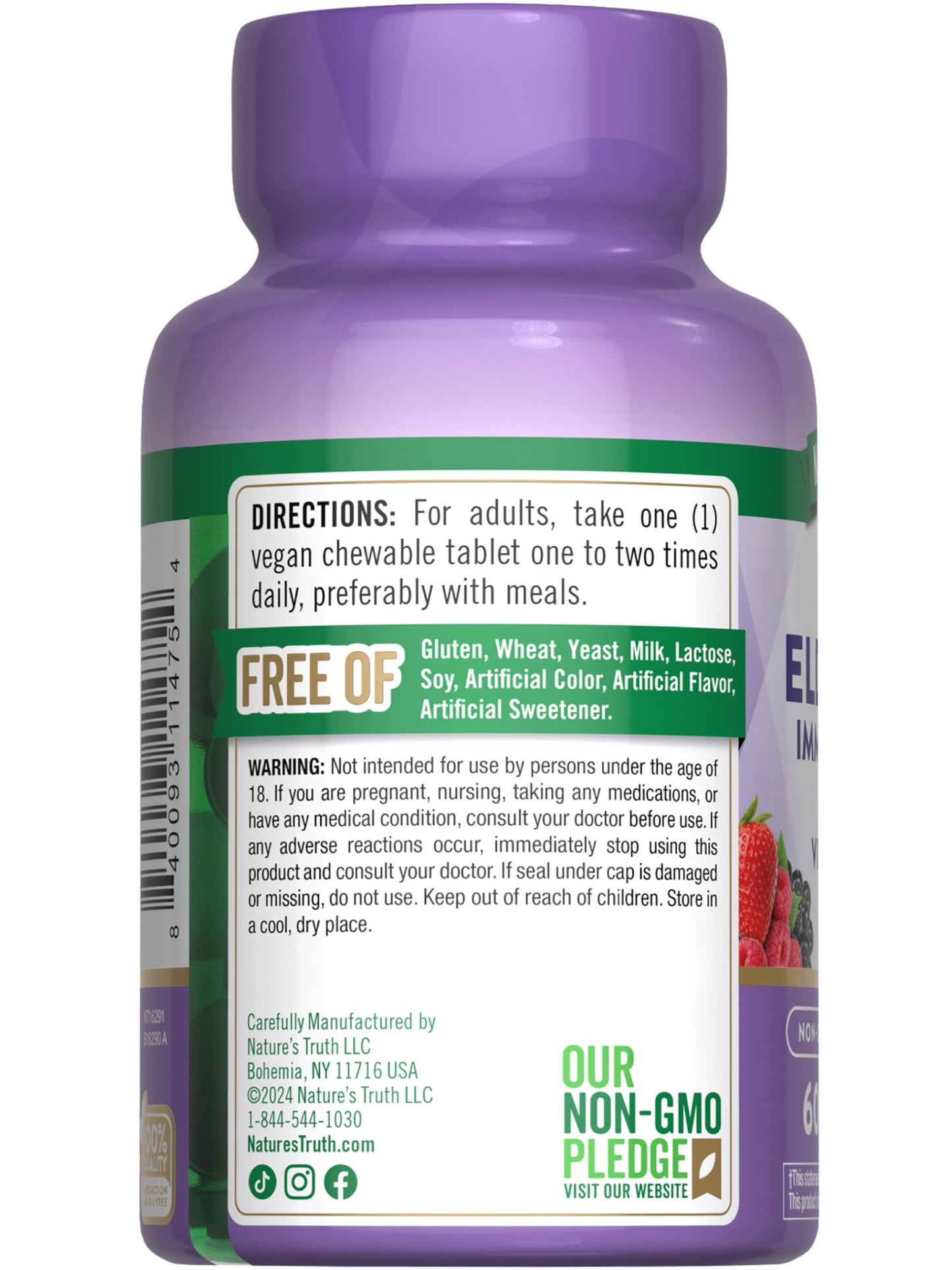 Nature's Truth Elderberry Immune Complex | 60 Chewable Tablets | Plus Vitamin C & Zinc | Mixed Berry | Vegan, Non-GMO, & Gluten Free Supplement