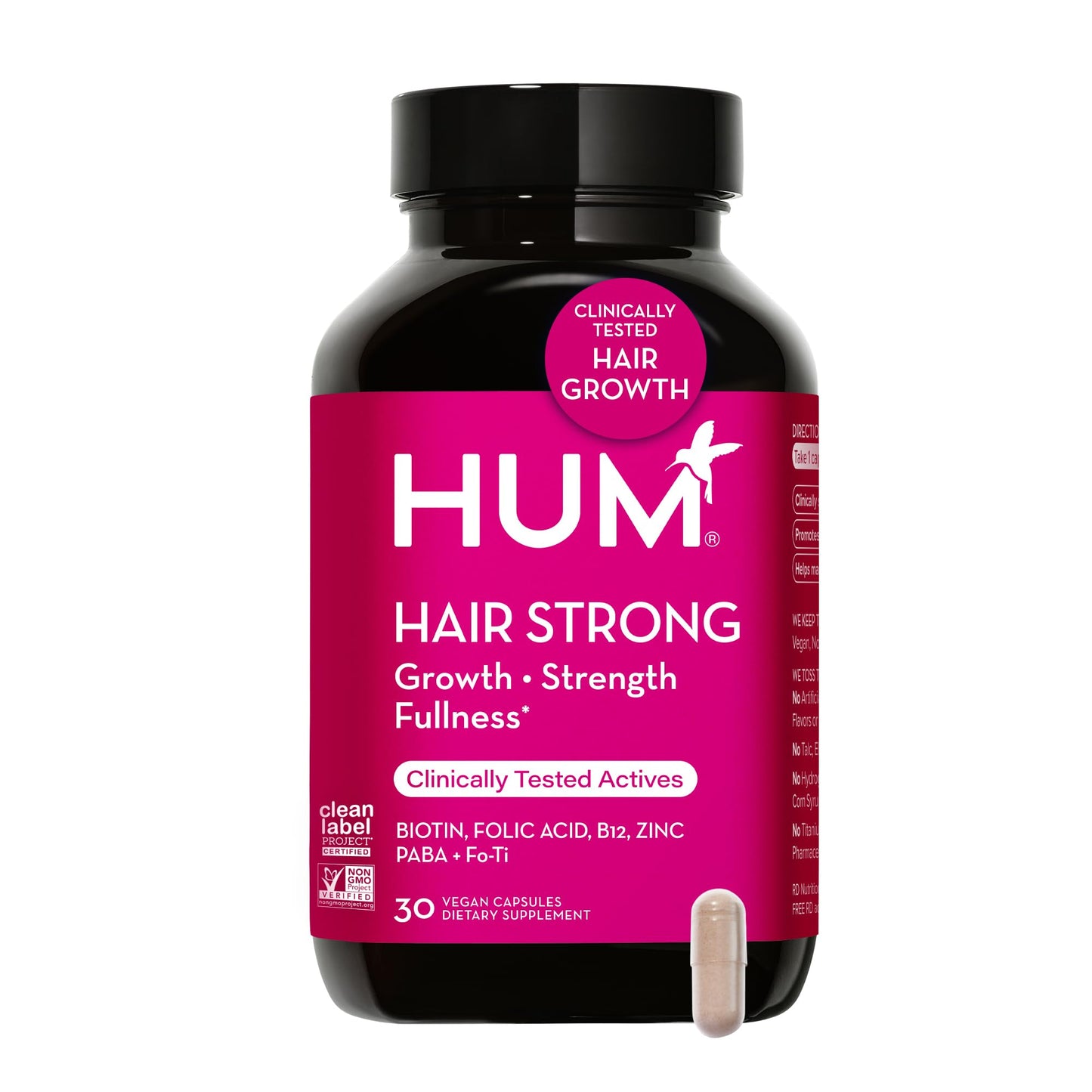 HUM Hair Strong - Hair Growth Vitamins with Biotin, Zinc, and Fo-Ti for Healthy Hair, Skin & Nails - Vegan Hair Supplement for Women | Biotin Supplement, (30 Capsules)