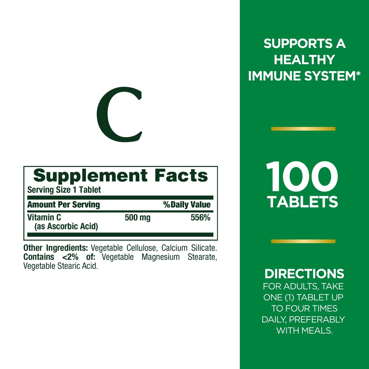 Nature's Bounty Vitamin C, Vitamin Supplement, Supports Immune Health, 500mg, 100 Tablets (Pack of 2)