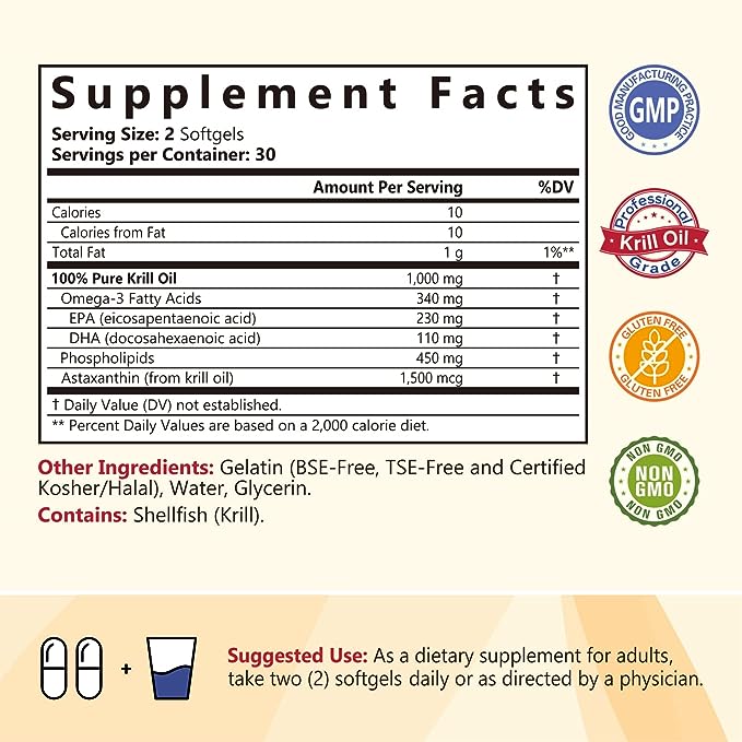 NatureMyst Krill Oil, Professional Grade 60 Liquid Softgels, Non-GMO, Gluten Free, Made in The USA