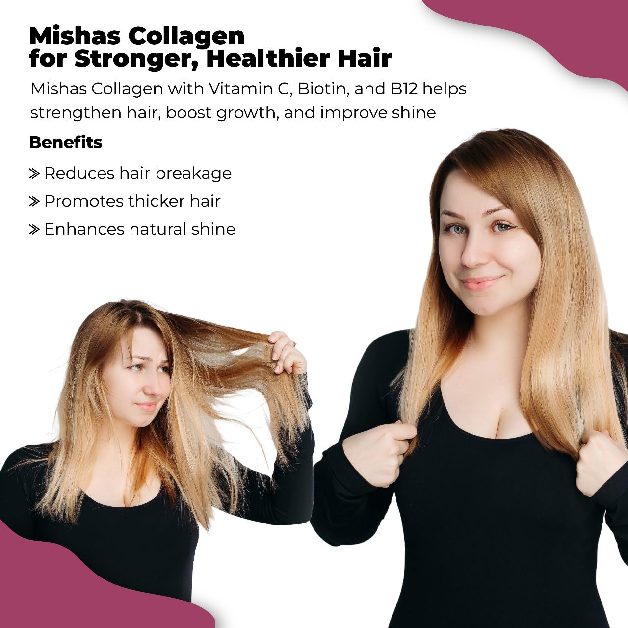 Mishas Nutraceuticals Multi Collagen Pills, Biotin, Keratin & Hyaluronic Acid, Hair Growth, Skin, Nails & DHT Blocking, Saw Palmetto, Vitamin E, Folic Acid, Pumpkin Seed, MSM - 60 Vegan Capsules