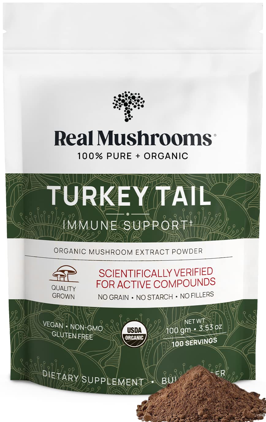 Real Mushrooms Turkey Tail Mushroom Powder – Organic Turkey Tail Extract from – for Wellness, Gut Harmony, & Energy Support – Vegan, Non-GMO, No Fillers – 100 Servings Functional Mushroom Supplement