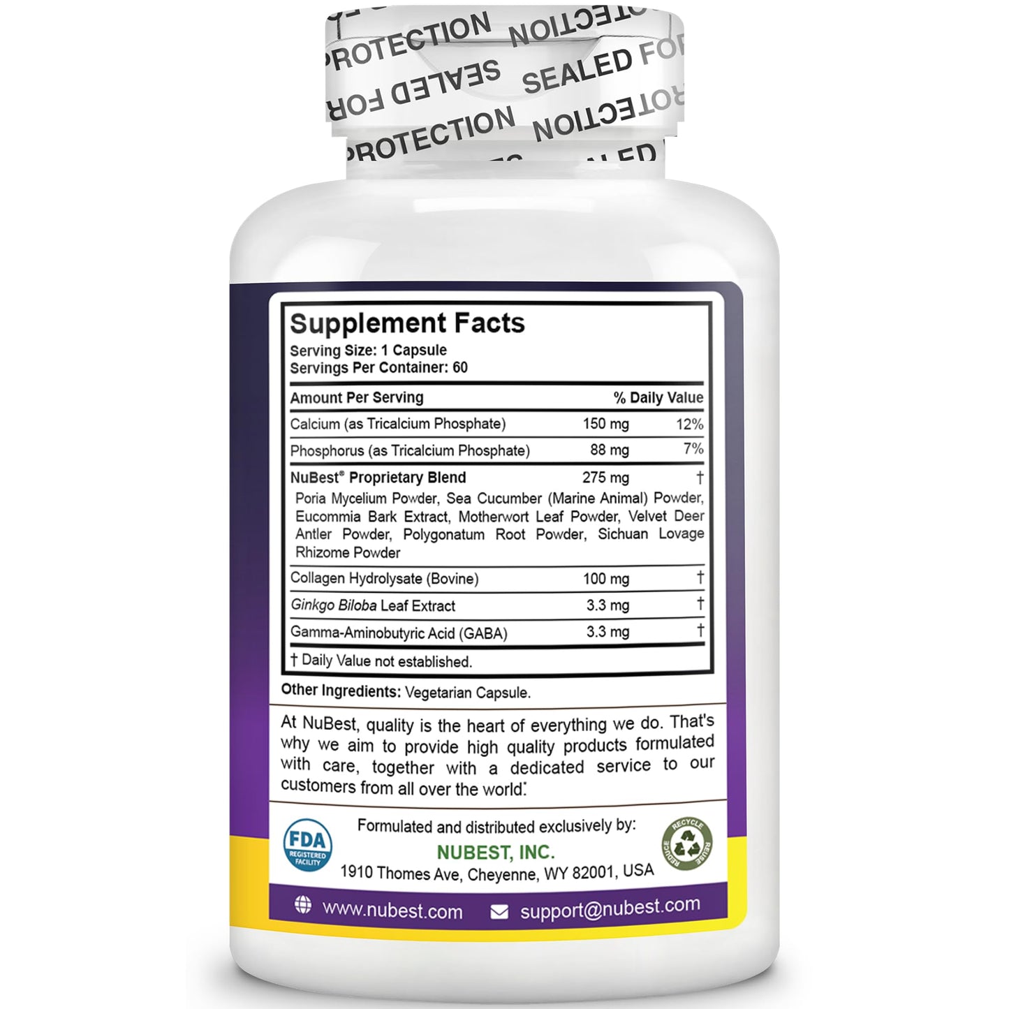 NuBest Tall - Support Bone Strength, Immunity and Stronger Bone with Calcium, Collagen and Herbs for Ages 5+ and Teens Who Don’t Drink Milk Daily - 60 Capsules | 1 Month Supply