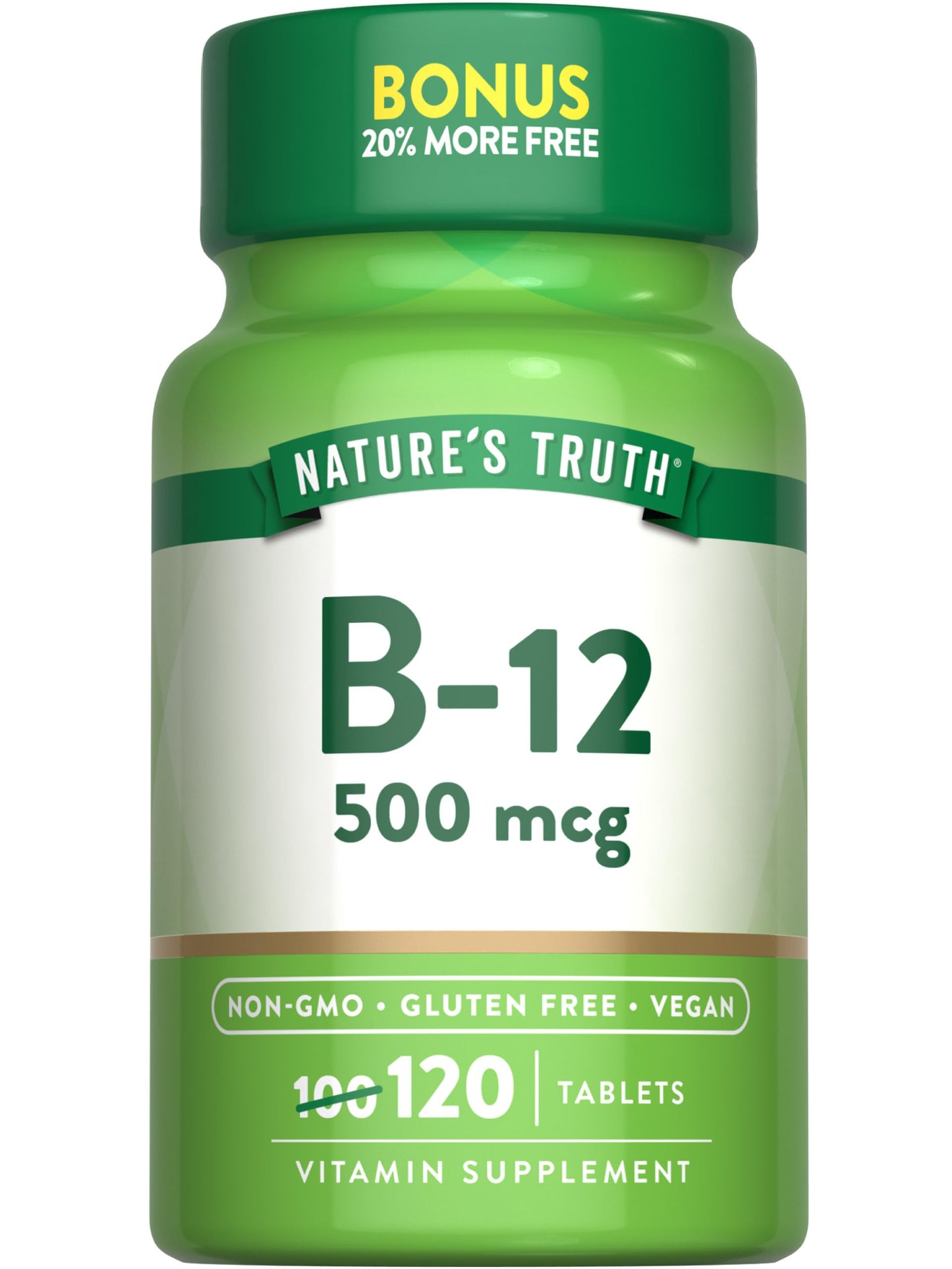 Nature's Truth B12 Vitamin | 500 mcg | 120 Tablets | Vegan, Non-GMO & Gluten Free Supplement