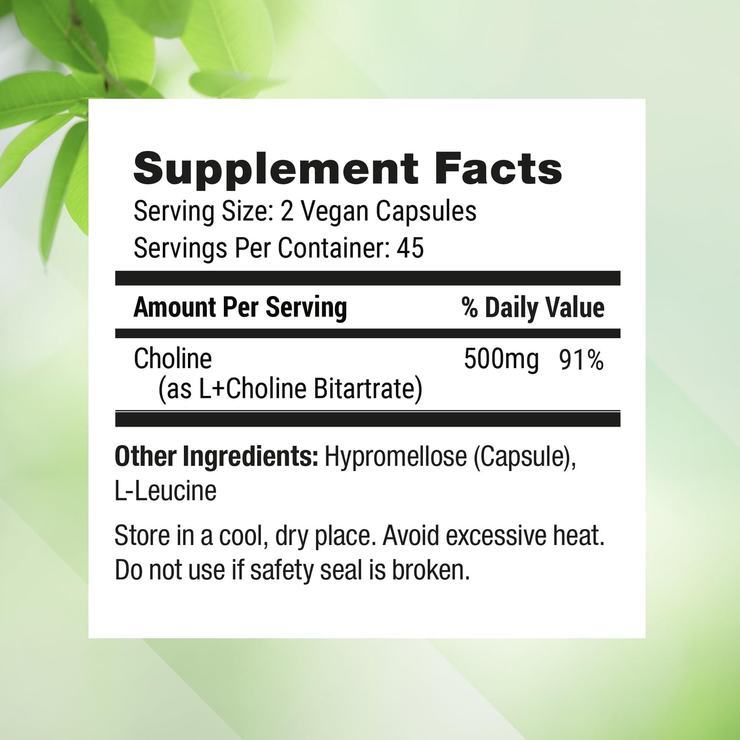Nested Naturals Choline Bitartrate 500mg - High Potency Choline Supplements - Supports Cognitive Performance & Liver Function - 100% Vegan & Non-GMO Choline - 90 Vegan Capsules