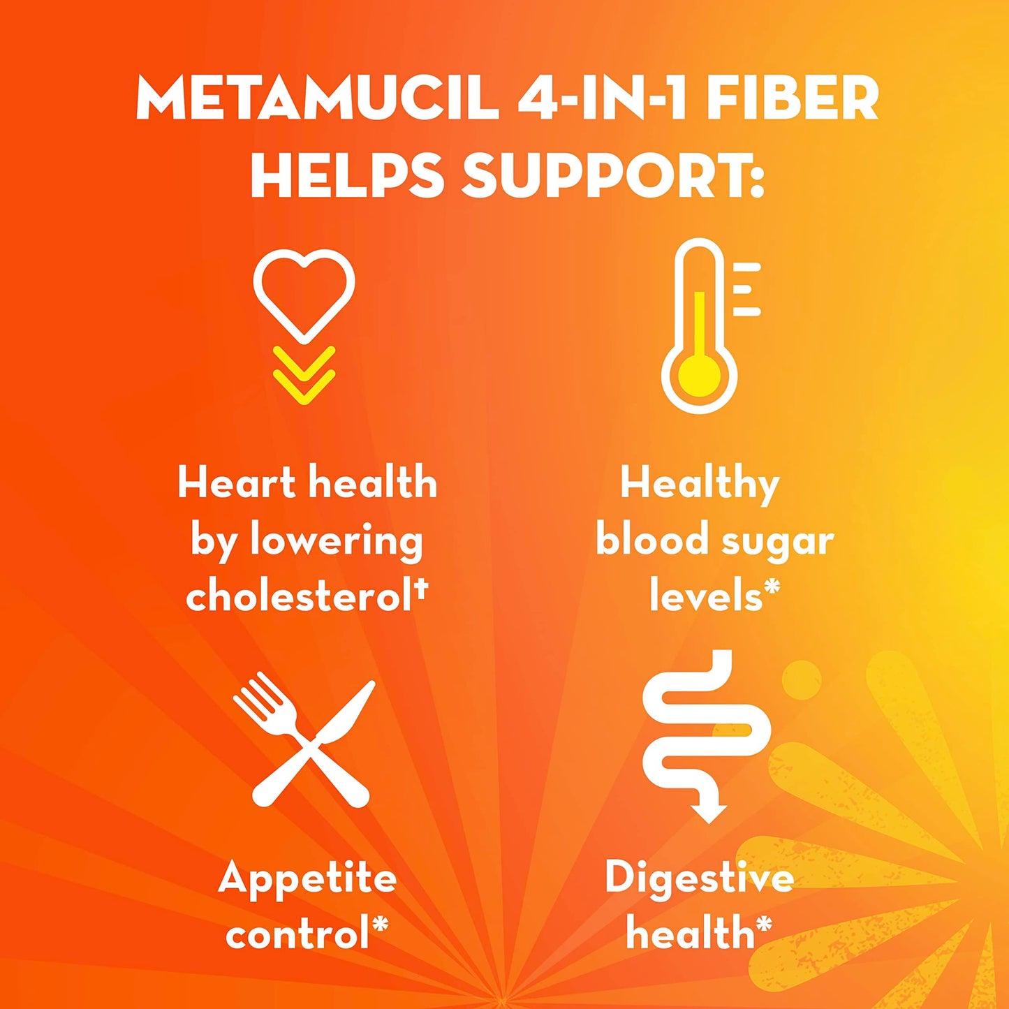 Metamucil Premium Blend, 4-in-1 Fiber Supplement for Digestive Health, Psyllium Husk Fiber Powder, Sugar-Free with Stevia, Plant-Based Fiber Supplement, Orange Flavored, 180 teaspoons