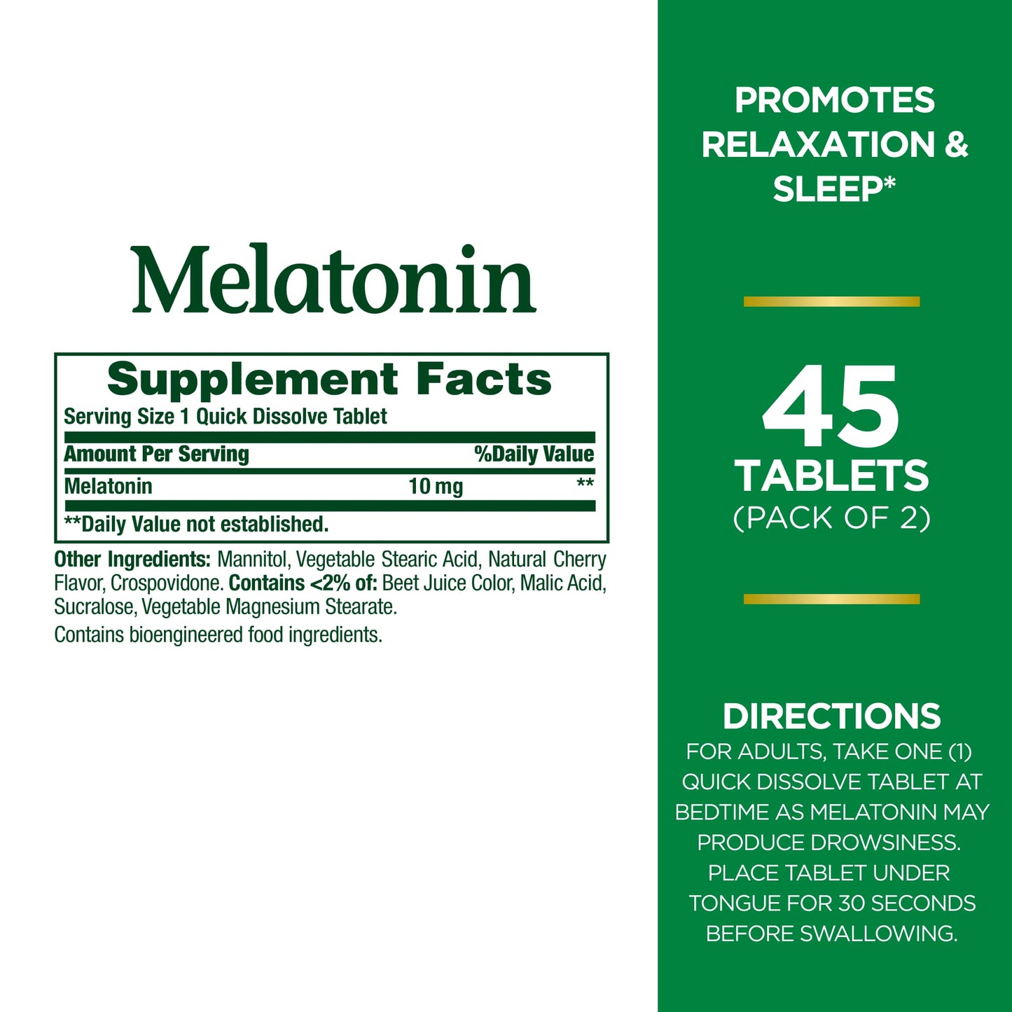 Nature's Bounty Melatonin Quick Dissolve Tablet, Sleep Support, 10 mg, Tablets, 45 Count (Pack of 2)