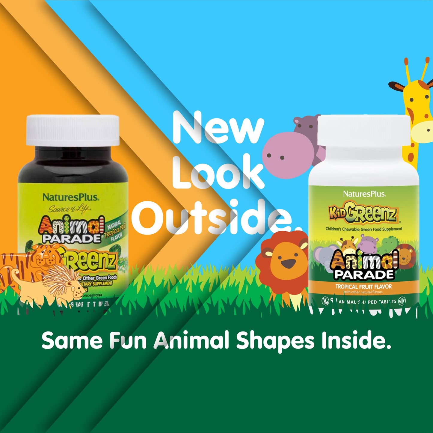 Natures Plus Animal Parade KidGreenz, Tropical Fruit Flavor - 90 Animal-Shaped, Chewable Tablets - Pack of 2 - with Broccoli & Spinach - Vegetarian, Gluten Free - 180 Total Servings
