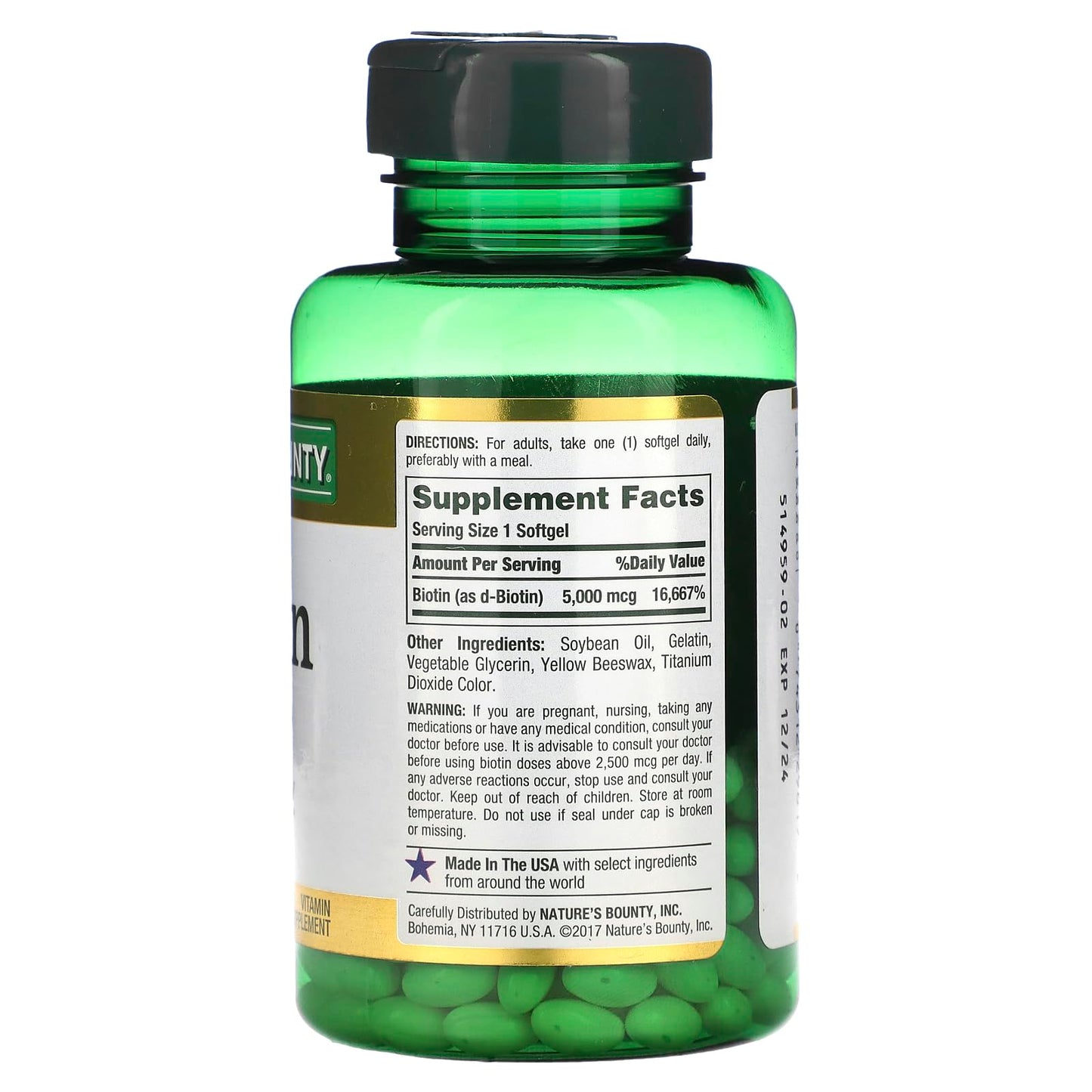 Nature's Bounty Biotin, Supports Metabolism for Cellular Energy and Healthy Hair, Skin, and Nails, 5000 mcg, 150 Softgels