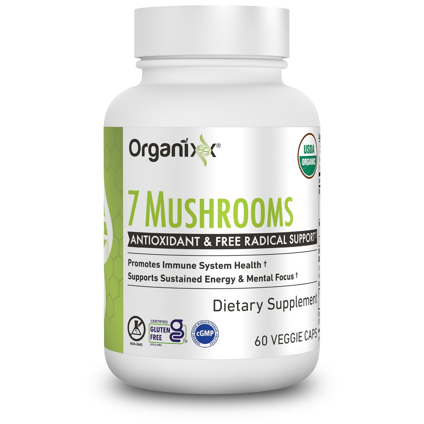 Organixx USDA Organic Mushroom Supplement, 7 Fermented Mushrooms – Lions Mane, Shiitake, Cordyceps, Turkey Tail, Reishi – for Immune & Digestion Support, 60 Vegetarian Capsules