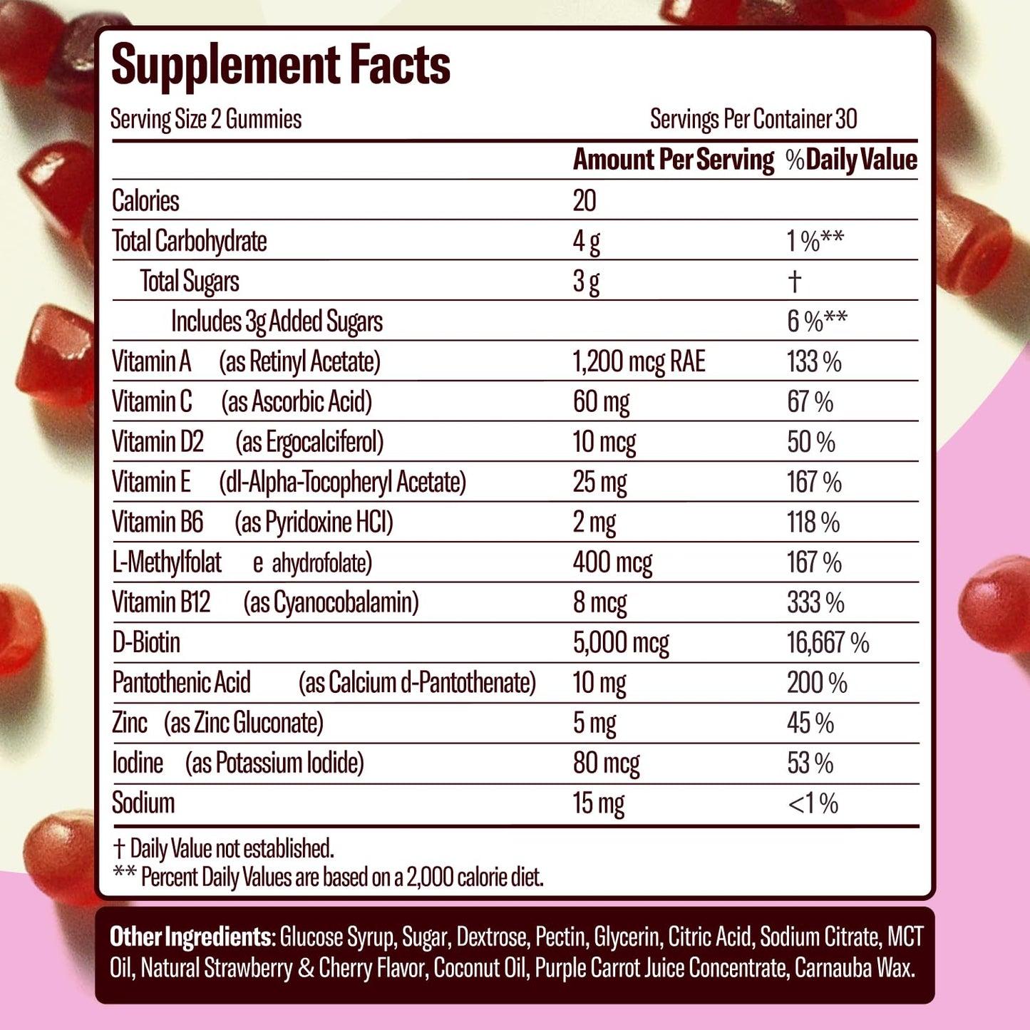 Paya Health Skin Retinol and Biotin Gummies for Clear, Smooth Skin, Healthy Hair & Nails | Supplement with Zinc, Vitamins A, E and C | Non-GMO, Gluten-Free, Cherry Flavor, 60 Count