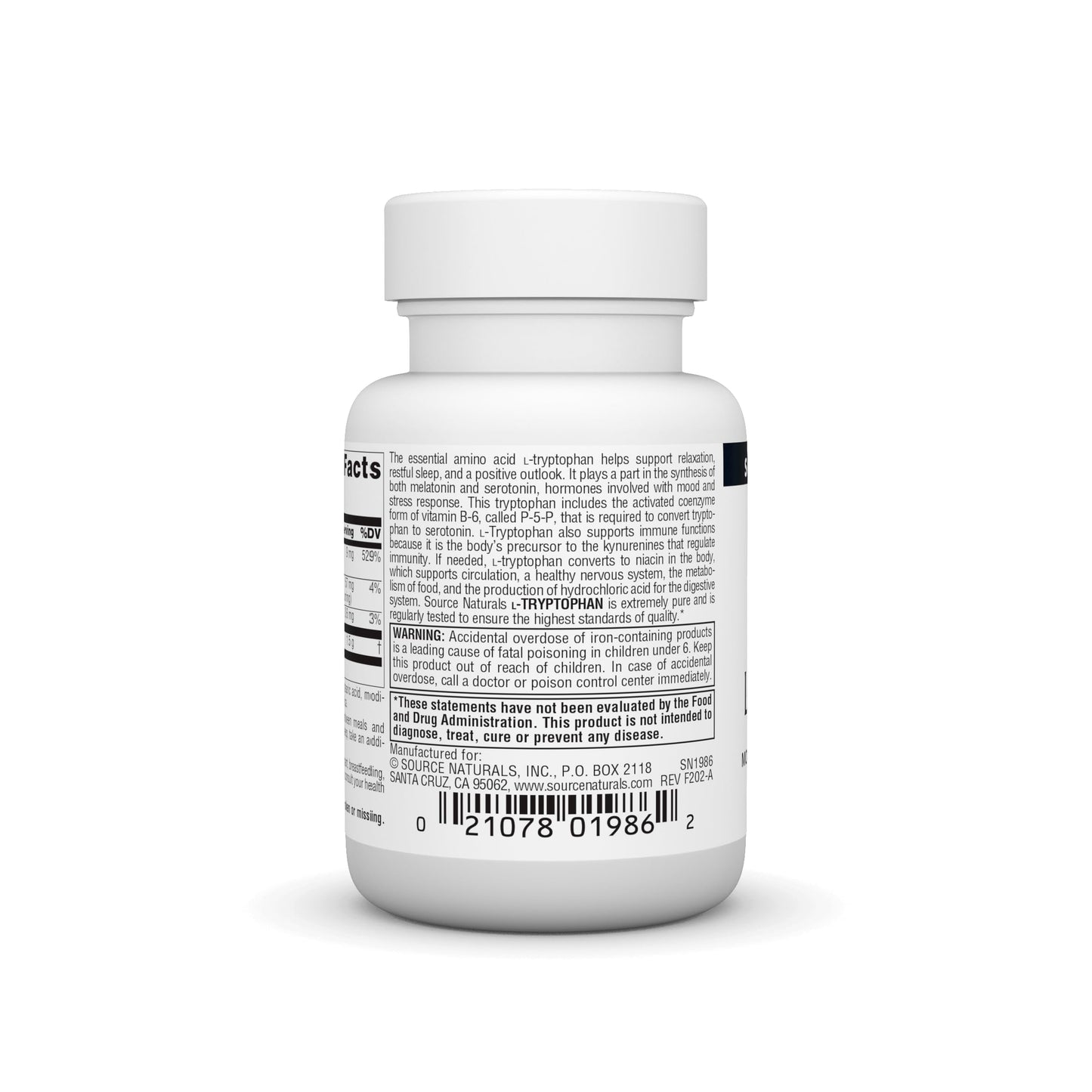 Pre-Order | Arrives in 5–10 Days – Source Naturals L-Tryptophan with Coenzyme B-6 500 mg - 30 Tablets