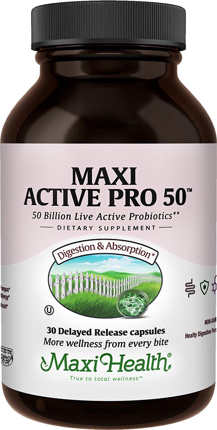Maxi Health Probiotic Plus Ultimate Prebiotic Advanced Live Probiotics Formula - 50 Billion Live Active Probiotic - 15 Strains - Ultra Protection - Active Pro-50-30 Count