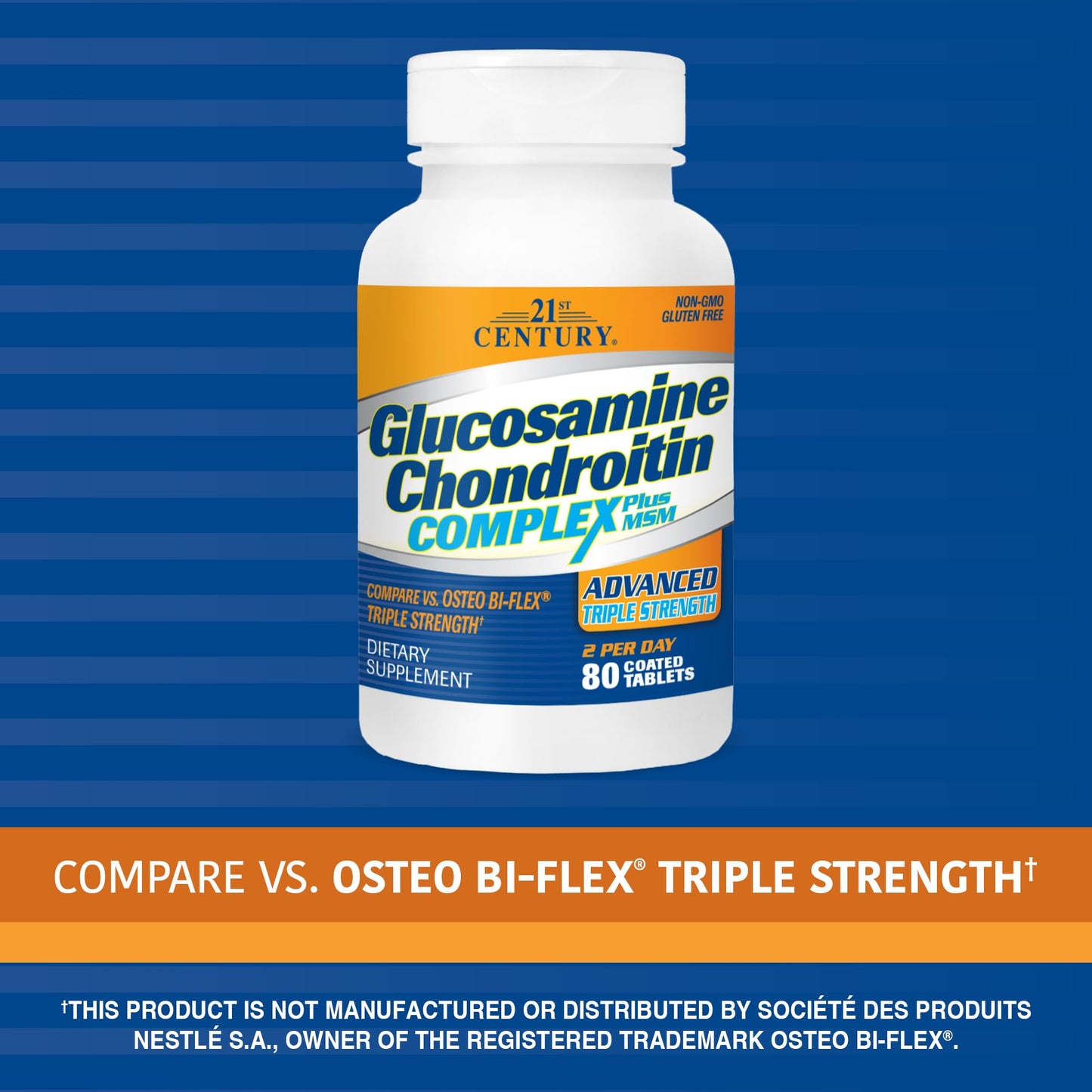 21st Century Glucosamine and Chondroitin, Advanced 3X Tablets, 80 Count