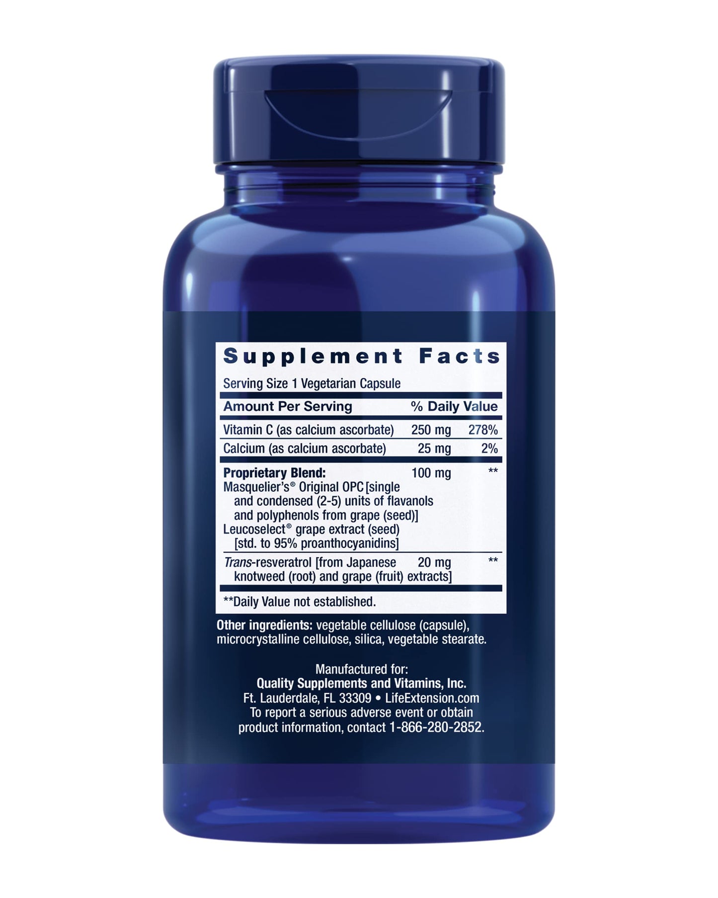 Life Extension Grapeseed Extract, Vitamin C, Calcium, resveratrol, polyphenols, Cardiovascular Health, antioxidant Protection, Gluten-Free, Non-GMO, Vegetarian, 60 Capsules