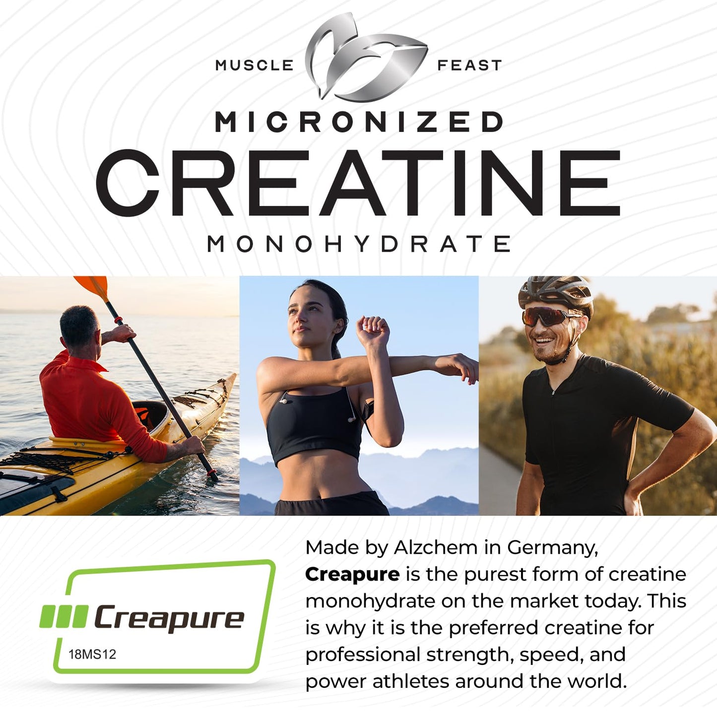 Muscle Feast Creapure - Micronized Creatine Monohydrate Powder | Premium Pre-Workout or Post-Workout | Flavored Creatine for Women & Men | Easy to Mix, Gluten-Free, Safe and Pure (Green Apple, 250g)