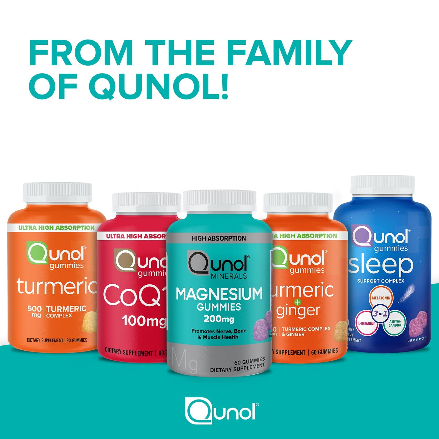 Qunol Magnesium Gummies for Adults, Qunol 200mg Magnesium Citrate Gummies, High Absorption Magnesium Supplement, Supports Nerve Health, Bone Health, Muscle Health, Vegetarian, 60 Count, Pack of 2