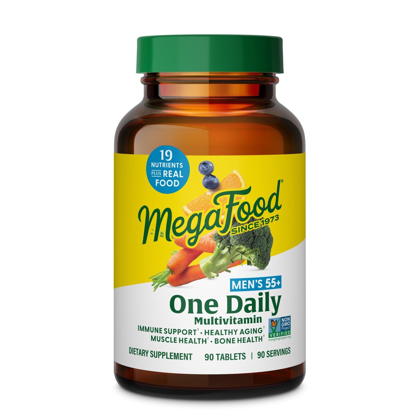 MegaFood Men's 55+ One Daily - Multivitamin for Men with Vitamin B12, C, D & Zinc - Optimal Aging & Immune Support Supplement - Vegetarian - Made Without 9 Food Allergens - 90 Tabs