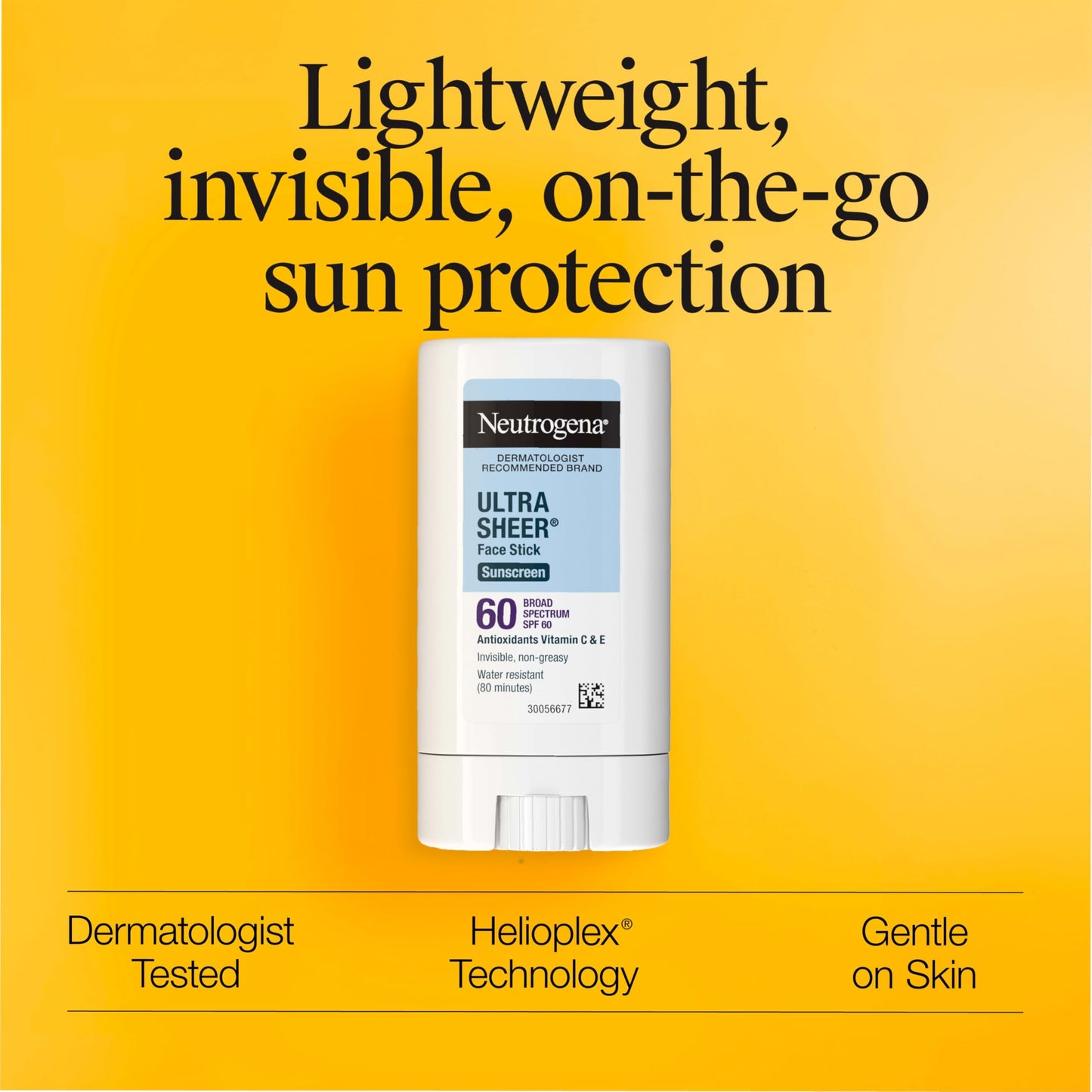 Neutrogena Ultra Sheer Face Sunscreen Stick SPF 60, Sensitive Skin Care, Mess-Free Broad Spectrum Sun Protection, Water Resistant Travel Size Sunscreen for Face, Oxybenzone-Free, .47 oz