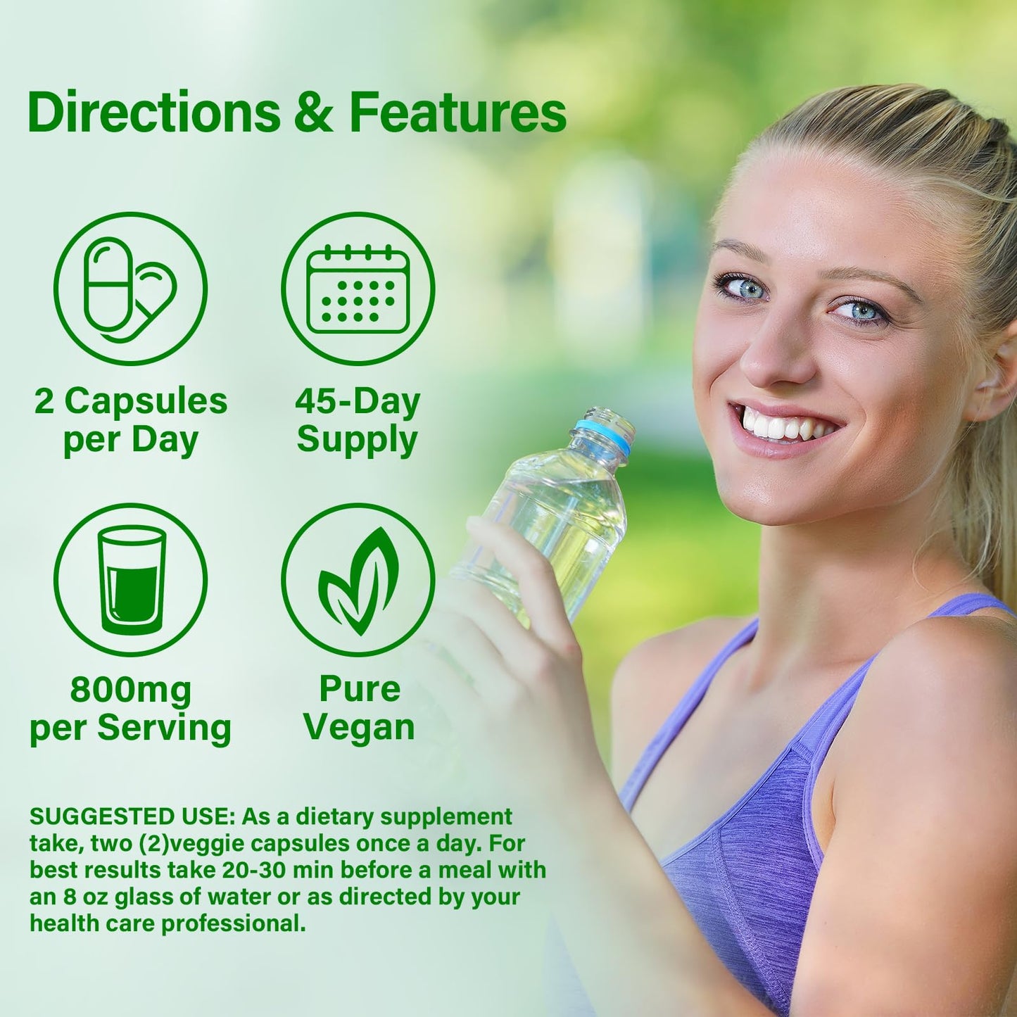 Moringa Capsules 2 Bottles | 800mg Pure Moringa Powder Capsules – Supports Energy, Immune Support, Gut Health, Green Superfood Contains Vitamins & Amino Acids