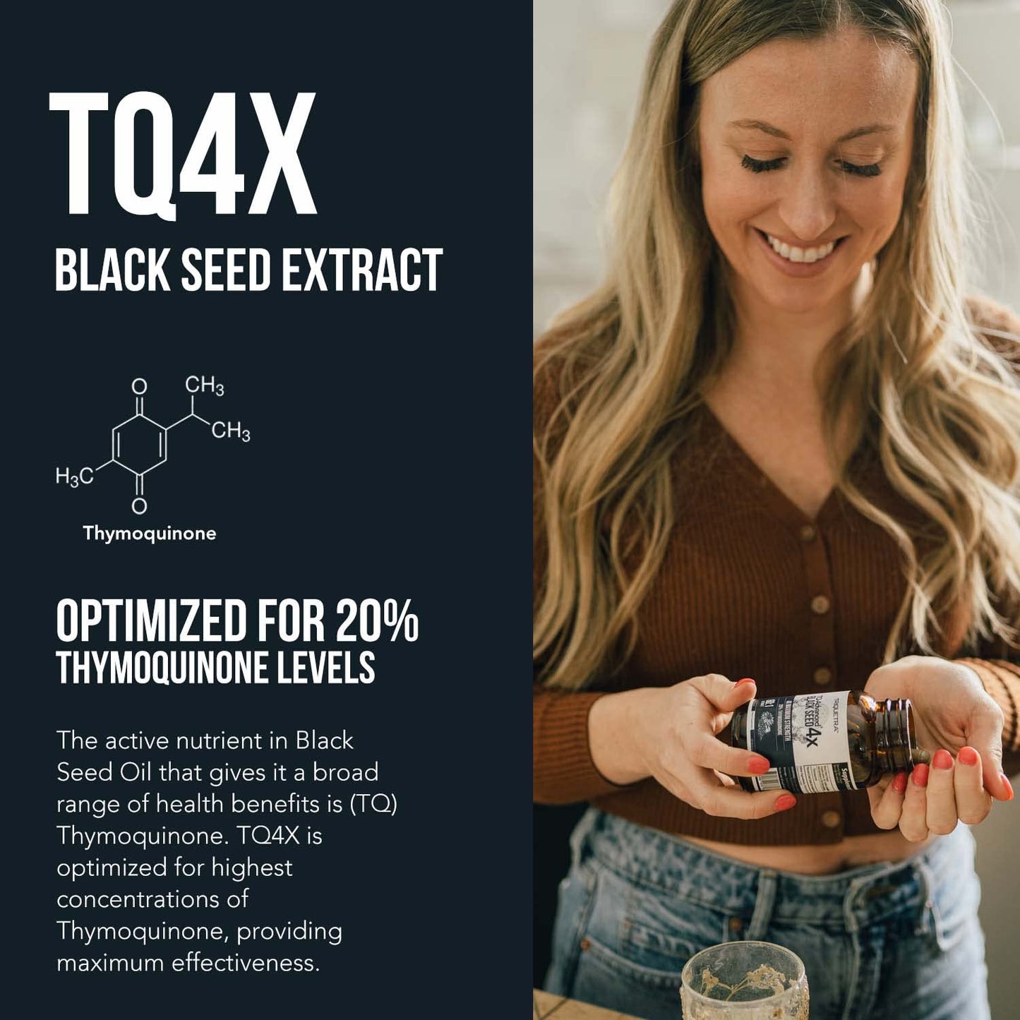 20% Thymoquinone Black Seed Oil Extract Capsules - TQ-Advanced 4X®: Potent Thymoquinone Concentration Available Concentrate from Nigella Sativa, Raw Form, Vegan, Glass Bottle (25 mg - 120 Capsules)