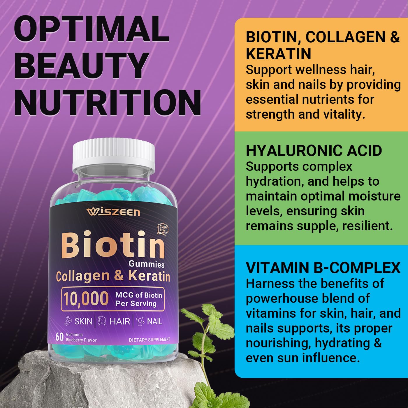 Sugar Free Biotin Gummies, Biotin Collagen Gummy with Keratin for Hair Skin Nails, Biotin Supplement for Women & Men