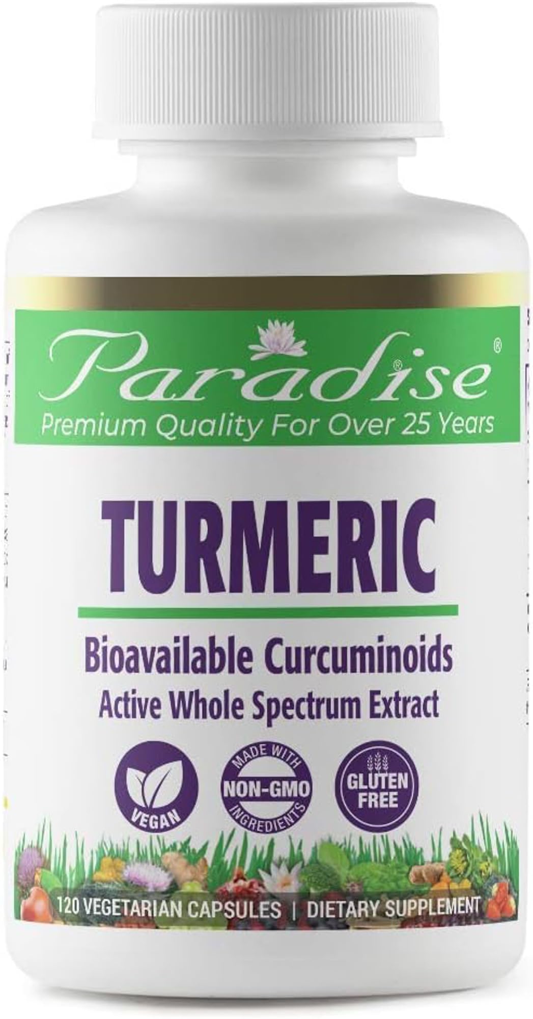 Paradise Organic Turmeric Rhizome Extract, Active Whole Spectrum Extract, Super Potent, Ultra Pure, Vegan, Non-GMO, Gluten Free, 120 Vegetarian Capsules