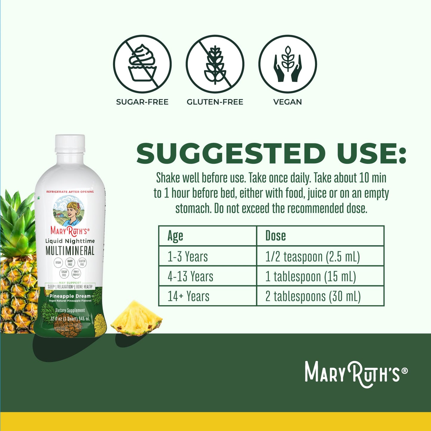 MaryRuth's Multivitamin Gummies for Women (Cherry & Raspberry) & Liquid Nighttime Multimineral (Pineapple) | Clean Label Project Verified® | Vegan | Beauty, Bedtime Routine, & Overall Health