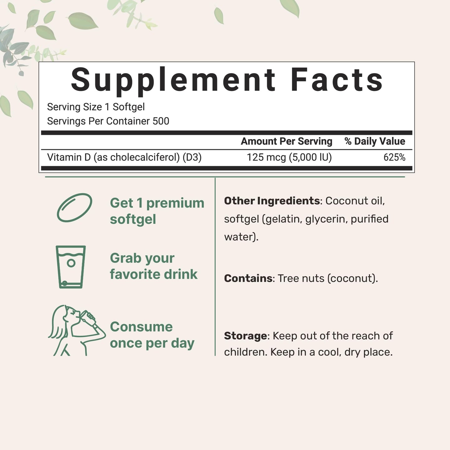 Micro Ingredients Vitamin D3 5,000 IU | 500 Softgels with Virgin Coconut Oil for Better Absorption | Vitamin D as Cholecalciferol | Supports Calcium Absorption, Bone, Immune, & Heart Health