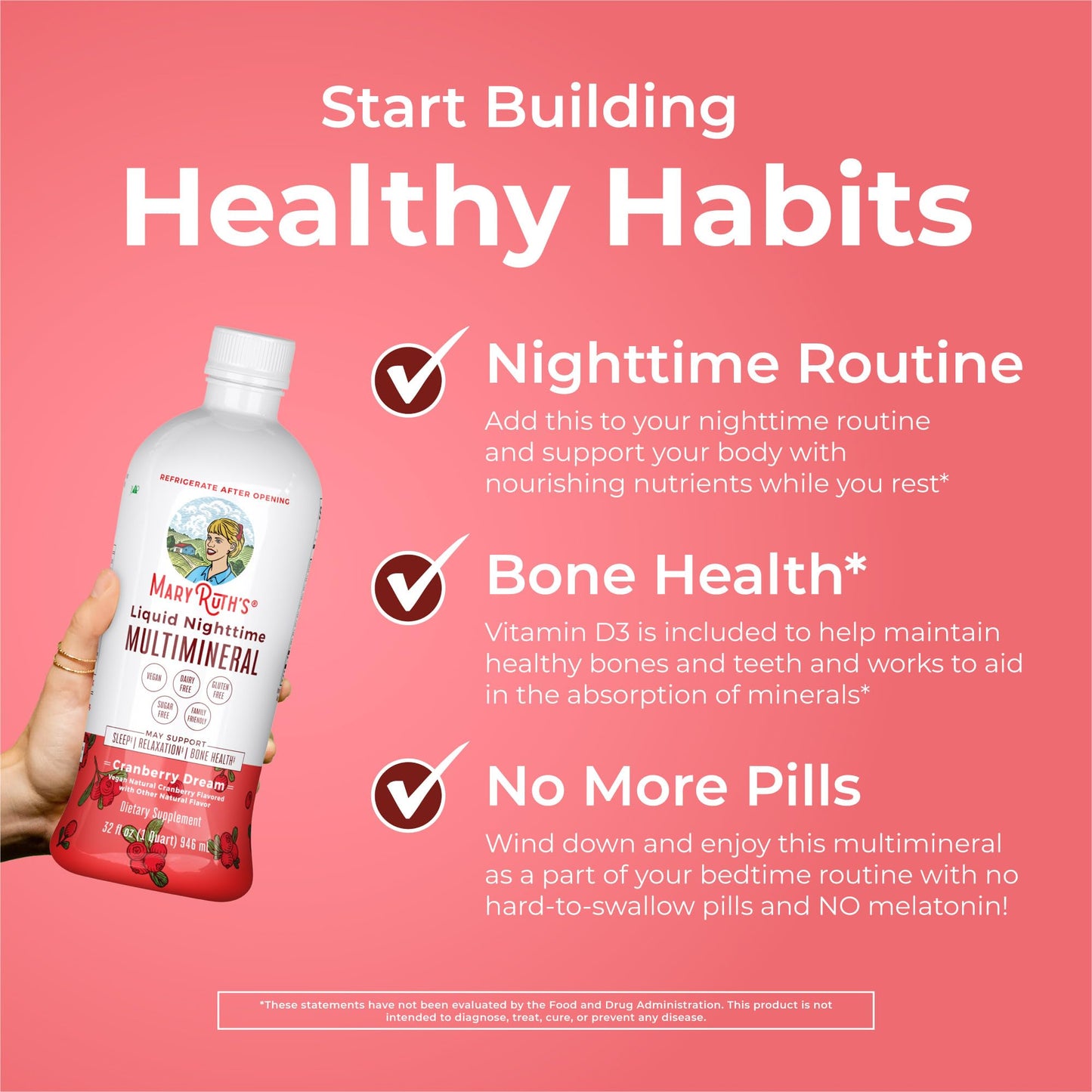 MaryRuth's Liquid Morning Multivitamin (Fruit Punch) & Liquid Nighttime Multimineral (Cranberry) | Clean Label Project Verified® | Vegan Vitamins for Energy, Bedtime, & Overall Health