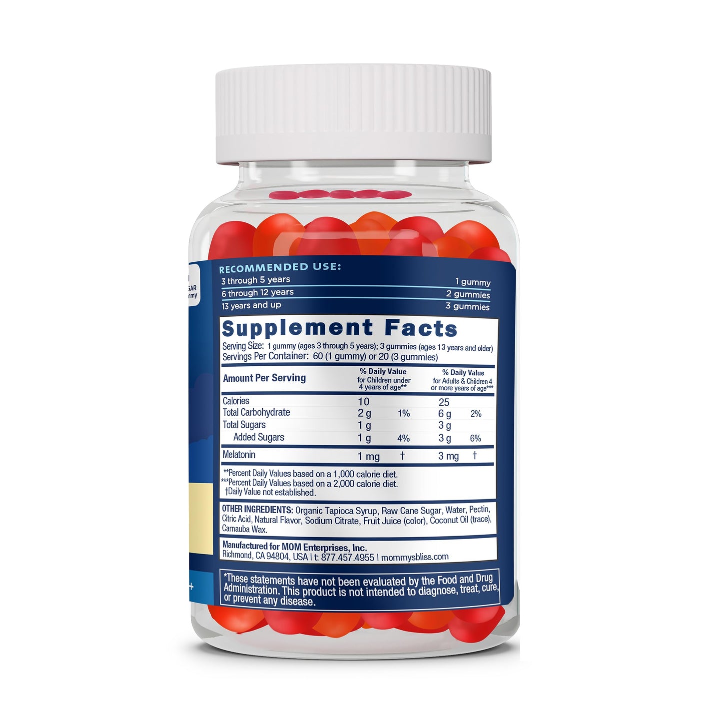 Mommy's Bliss Kids Sleep Melatonin Gummies, No Artificial Colors, Flavors or Gelatin, Strawberry Flavor, Age 3+, 60 Gummies (Packaging May Vary) (Pack of 2)