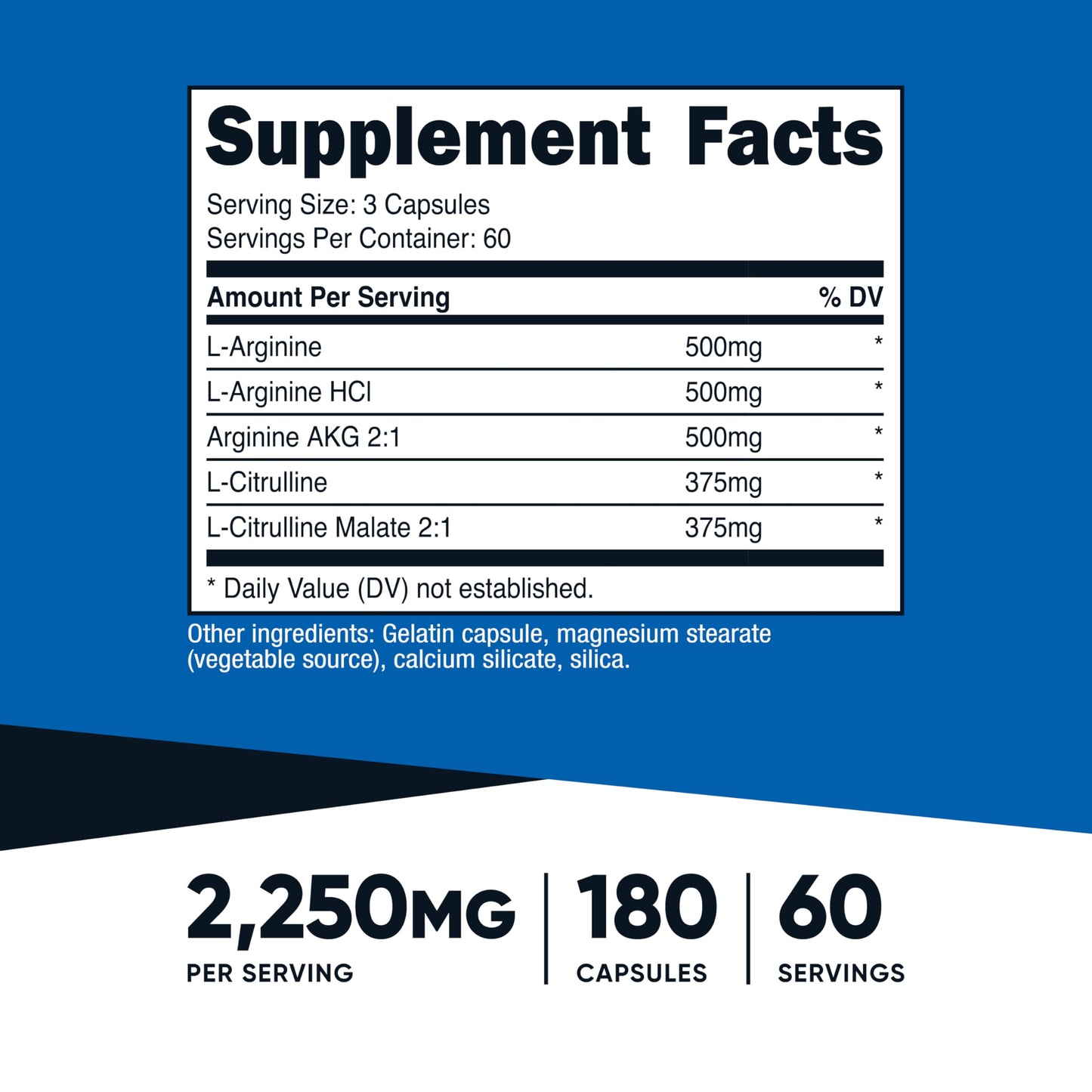 Nutricost Nitric Oxide Booster 2250mg, 180 Capsules - 750mg Per Casule, 60 Servings - Gluten Free and Non-GMO