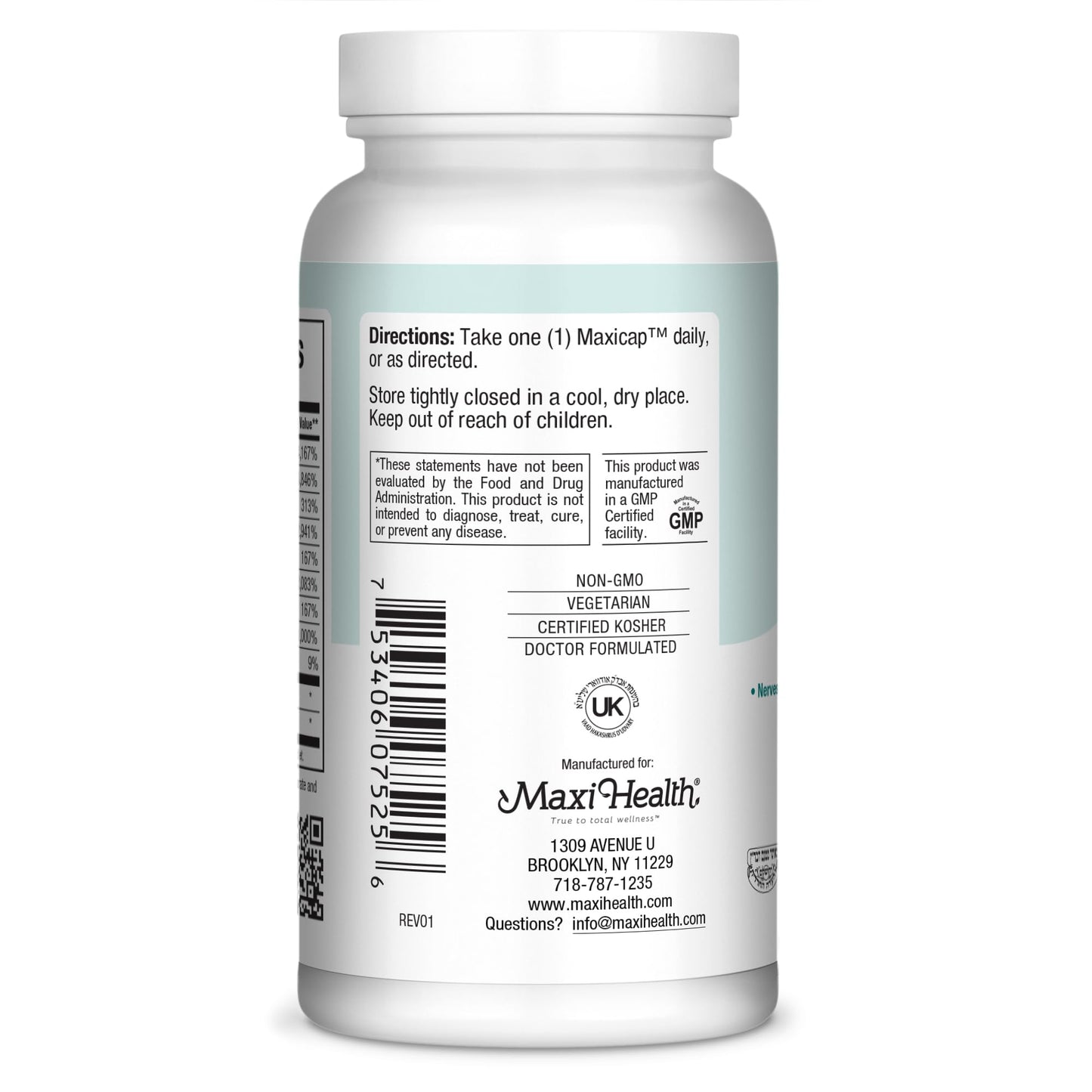 Maxi Health Stress Relief Vitamin B Complex for Women and Men, Vitamin B6, B12, Biotin, Inositol, Folate, Vegan, Gluten & Soy & Milk Free, Kosher, Unflavored, 100 Count