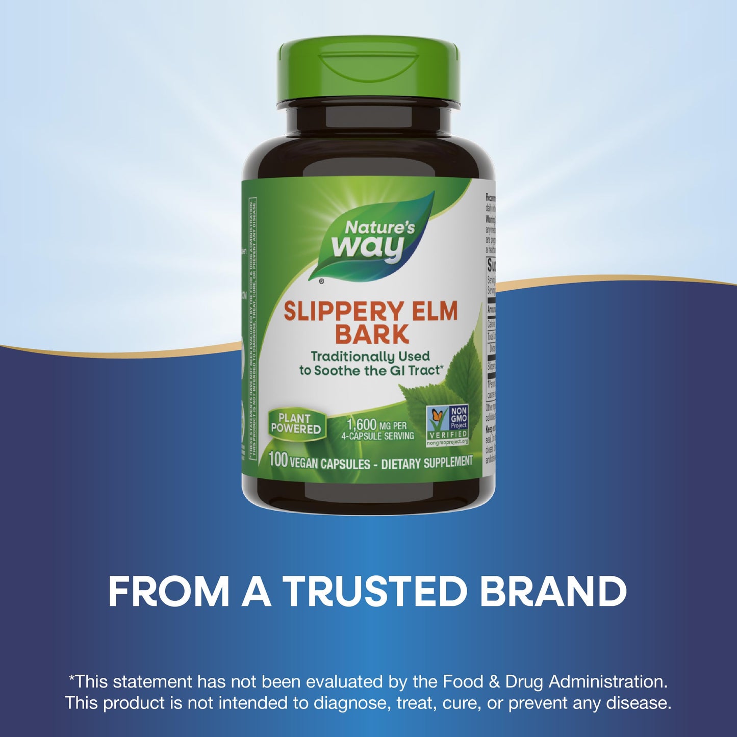 Nature's Way Slippery Elm Bark, Traditional Support to Soothe the GI Tract*, Vegan, 100 Capsules