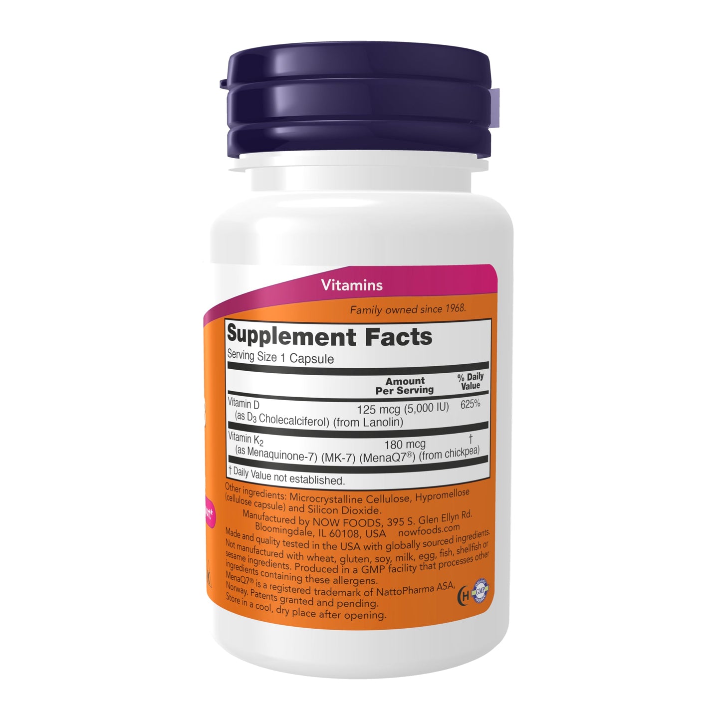 NOW Foods Supplements, Mega D-3 & MK-7 with Vitamins D-3 & K-2, 5,000 IU/180 mcg, Bone & Cardiovascular Support*, 60 Veg Capsules