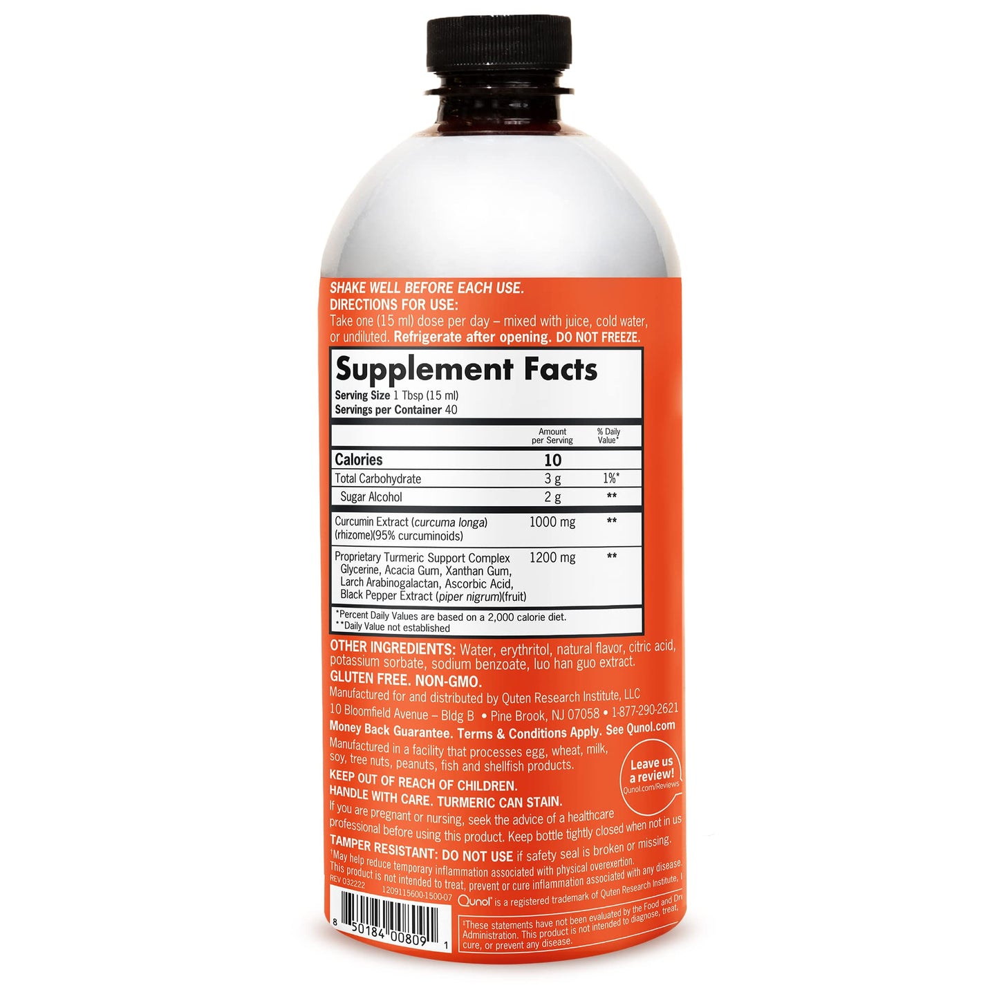 Qunol Liquid Turmeric Curcumin with Black Pepper, Turmeric Supplement 1000mg, Extra Strength, Joint Health, 40 Servings, 20.3 fl oz